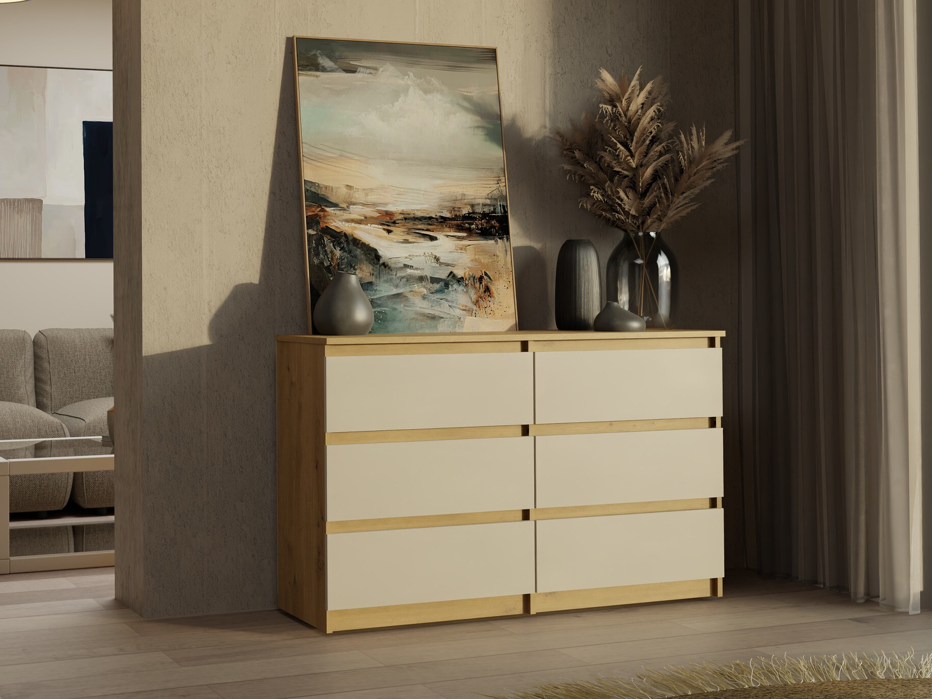 Commode Elbvelu 103 (Chêne Artisan + Cachemire)