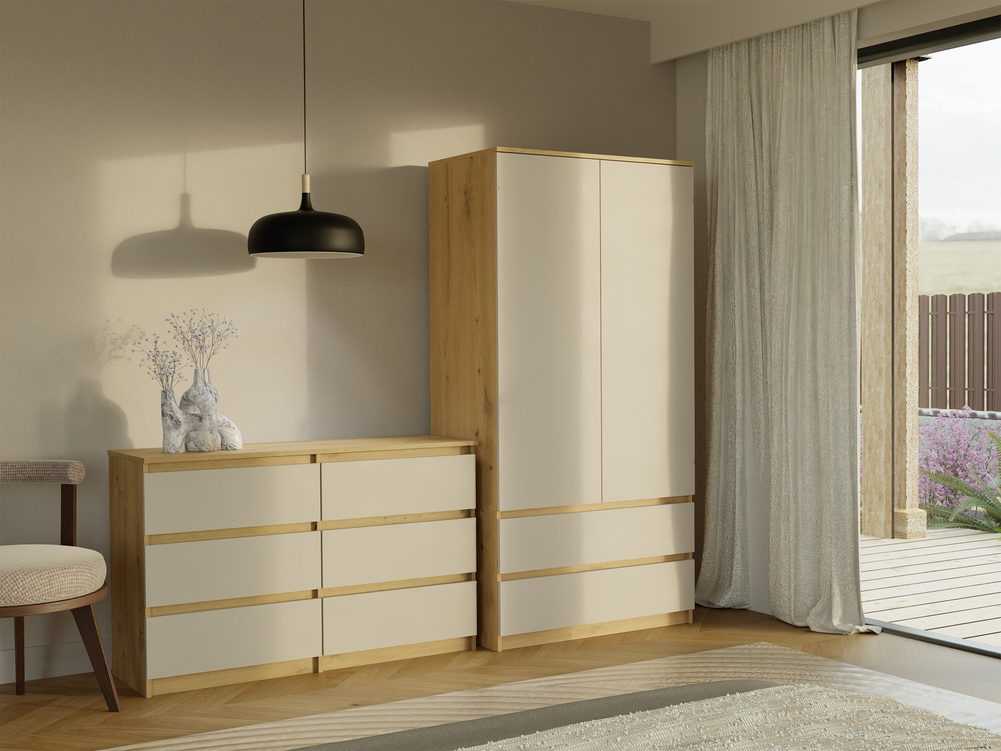 Commode Elbvelu 103 (Chêne Artisan + Cachemire)