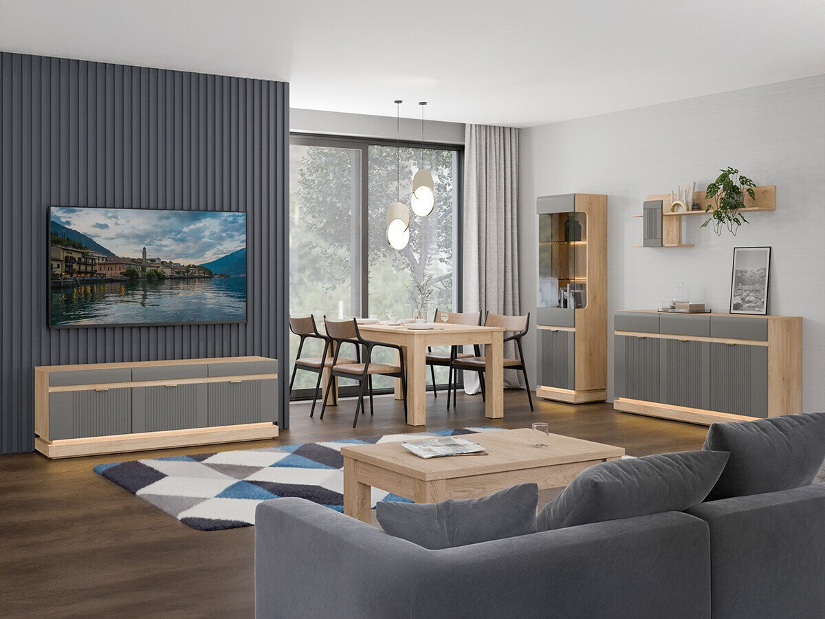Commode Teselbu 104 (Gris + Chêne)
