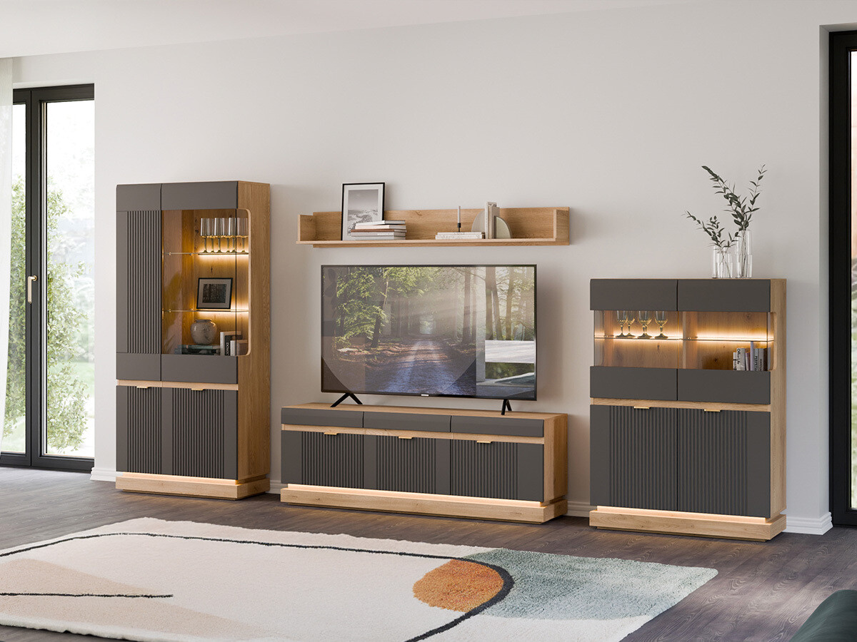 Ensemble de salon Teselbu 116 (Anthracite + Chêne)