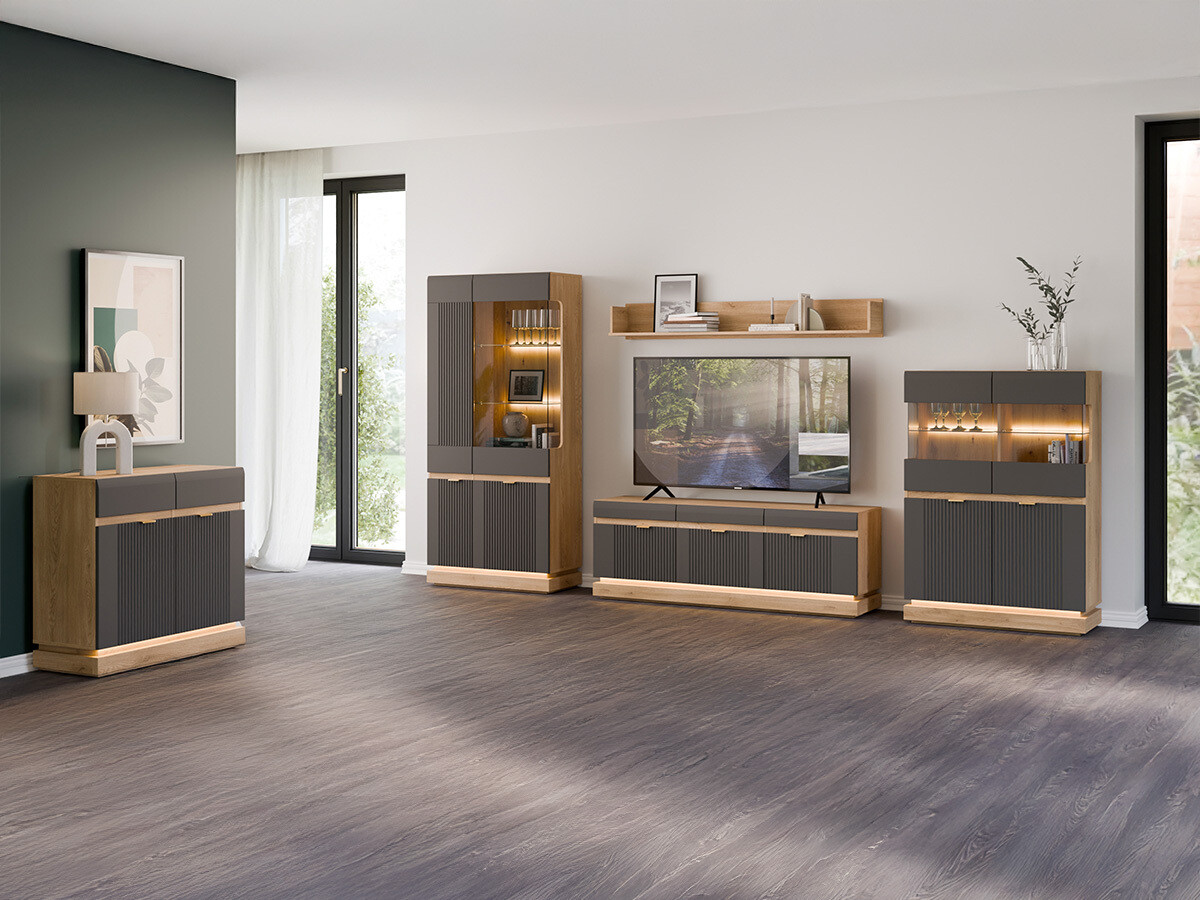 Ensemble de salon Teselbu 116 (Anthracite + Chêne)