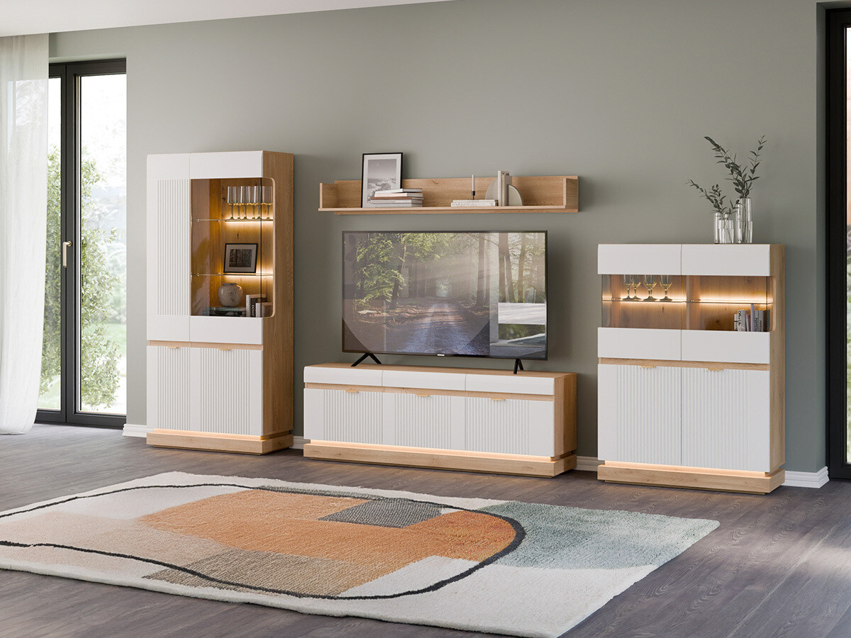 Ensemble de salon Teselbu 116 (Blanc + Chêne)