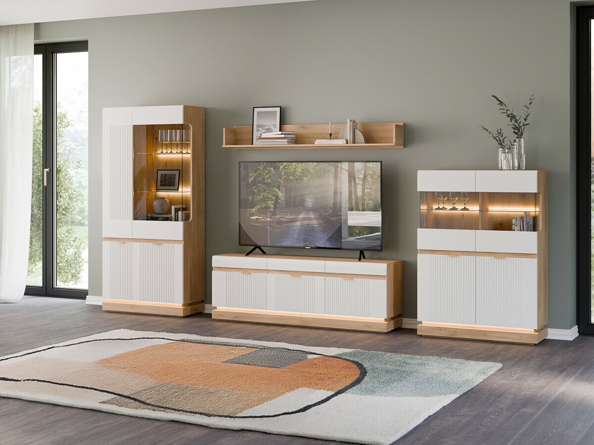 Ensemble de salon Teselbu 116 (Blanc + Chêne)