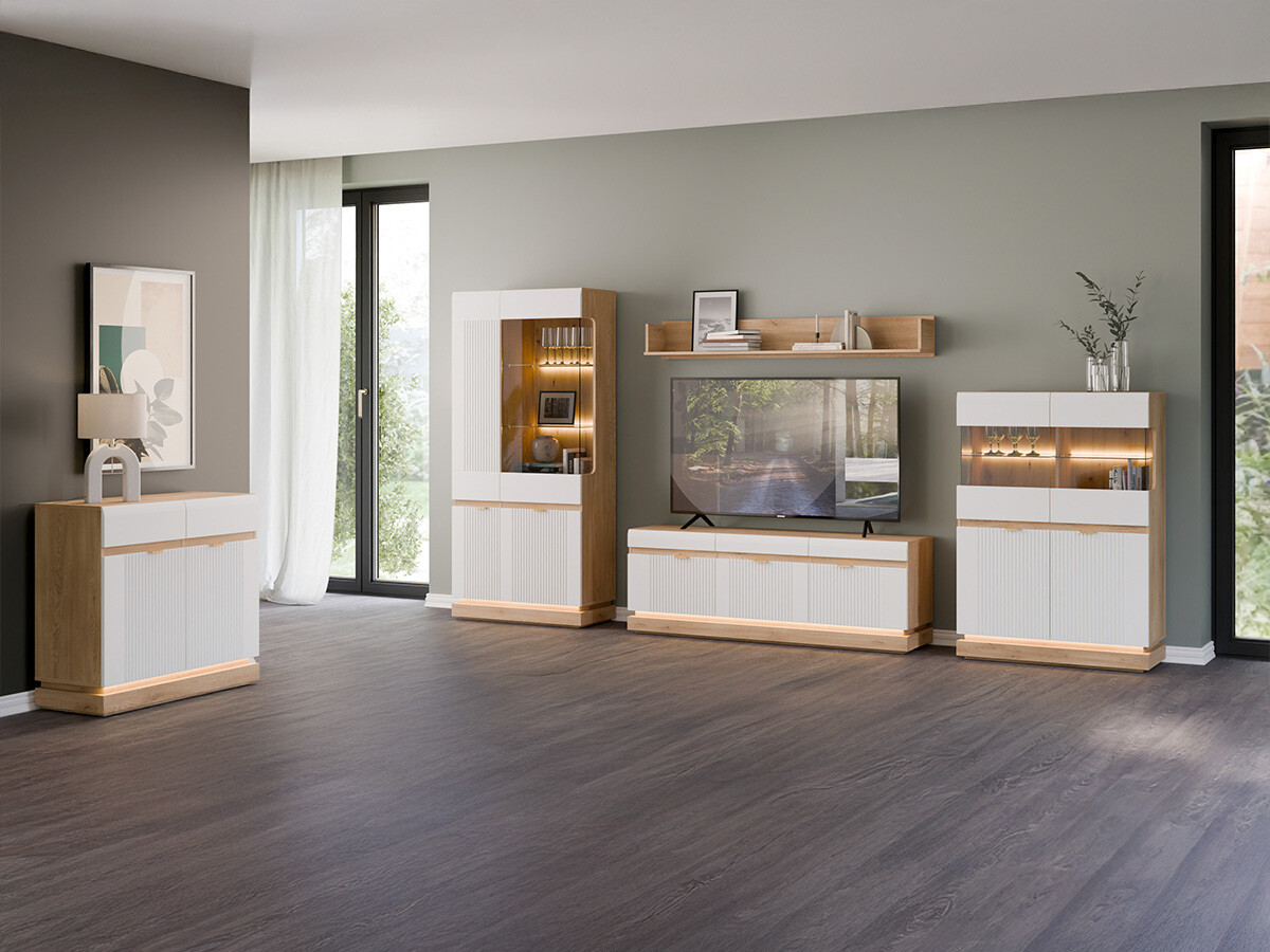 Ensemble de salon Teselbu 116 (Blanc + Chêne)
