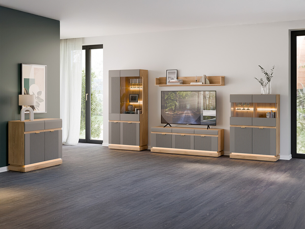 Ensemble de salon Teselbu 116 (Gris + Chêne)