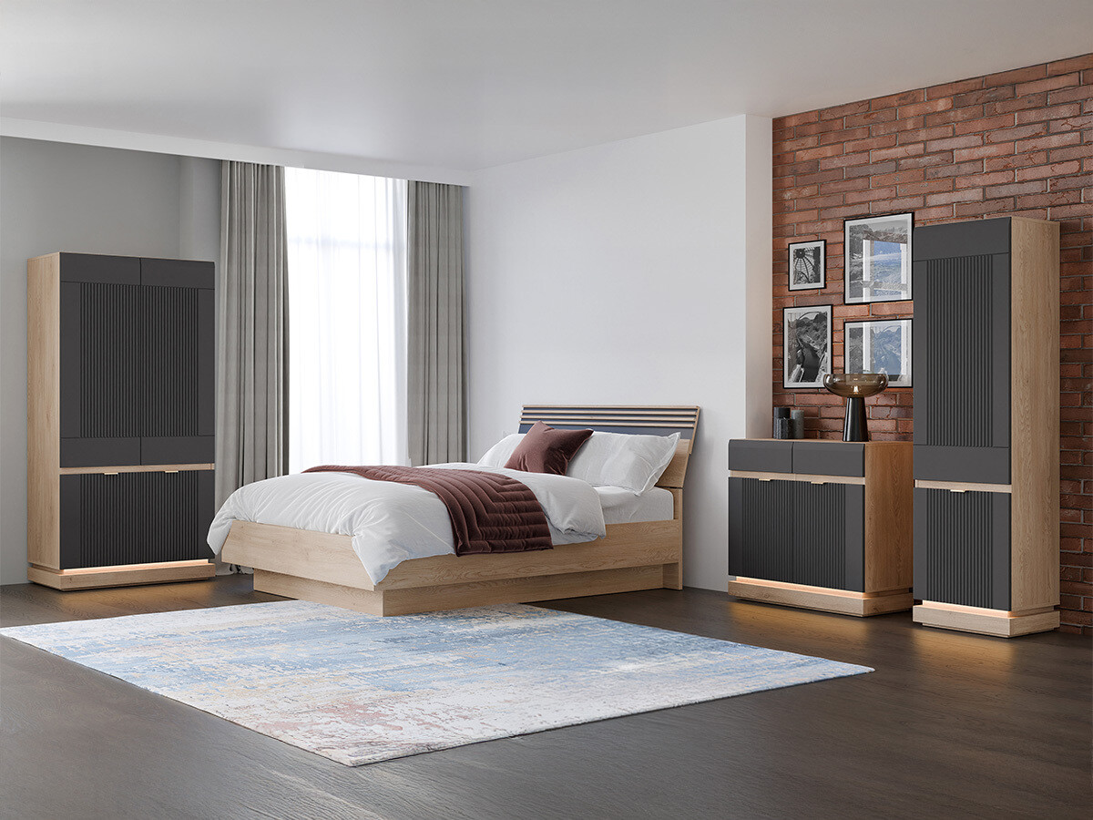 Ensemble de chambre Teselbu 117 (Anthracite + Chêne)