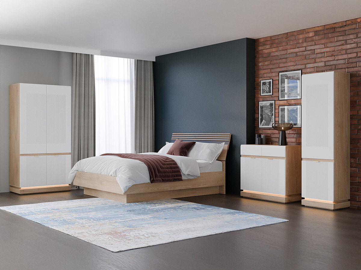 Ensemble de chambre Teselbu 117 (Blanc + Chêne)