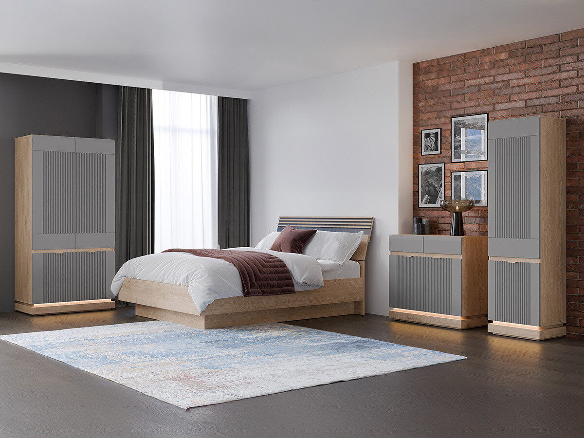Ensemble de chambre Teselbu 117 (Gris + Chêne)