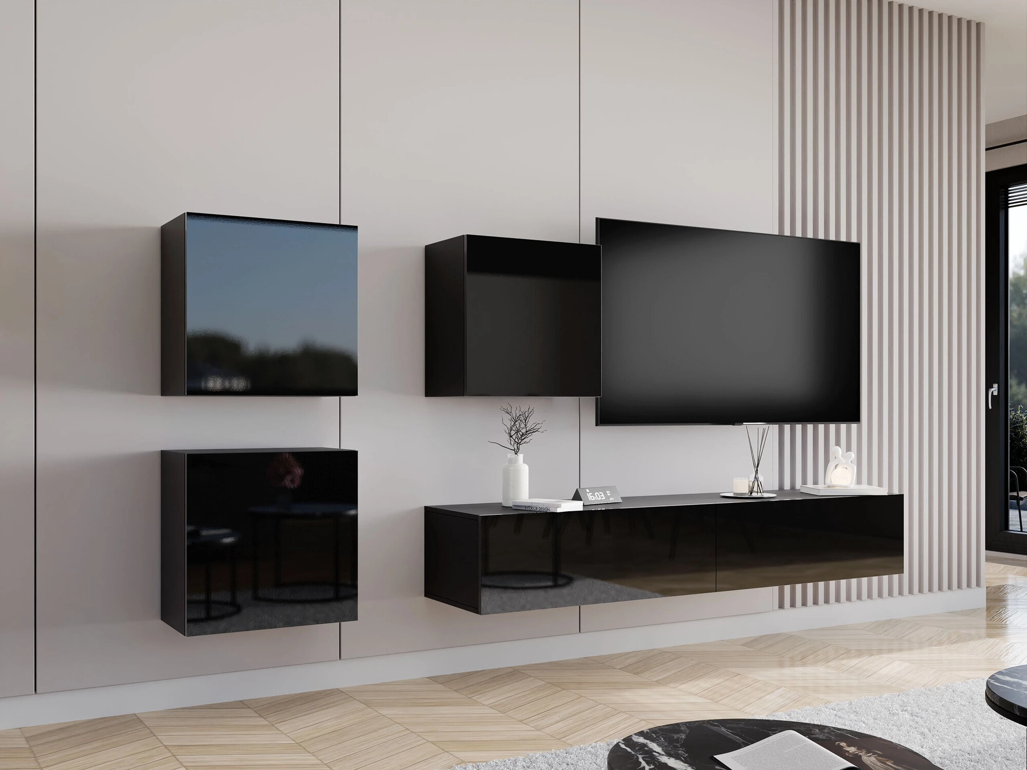 Armoire murale Vilrin I (Noir + Noir brillant)