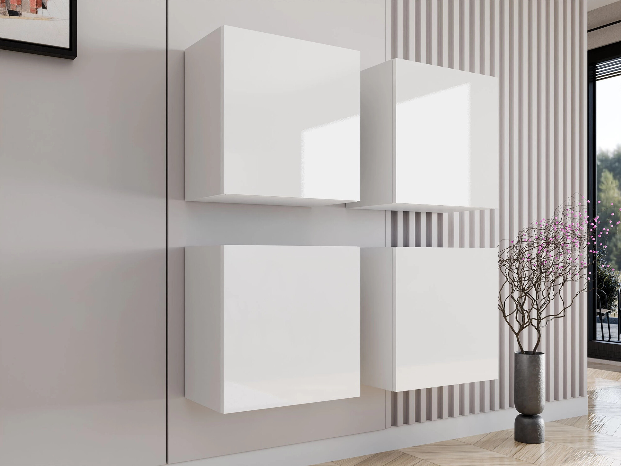 Ensemble d'armoires Vilrin (Blanc + Blanc brillant)