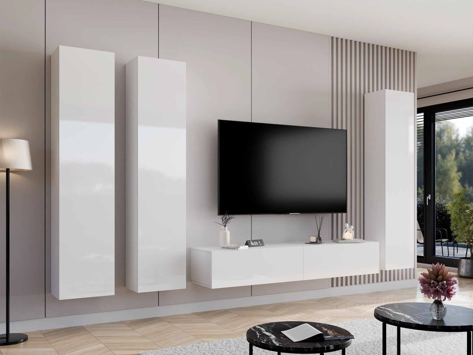 Ensemble de salon Vilrin (Blanc + Blanc brillant)