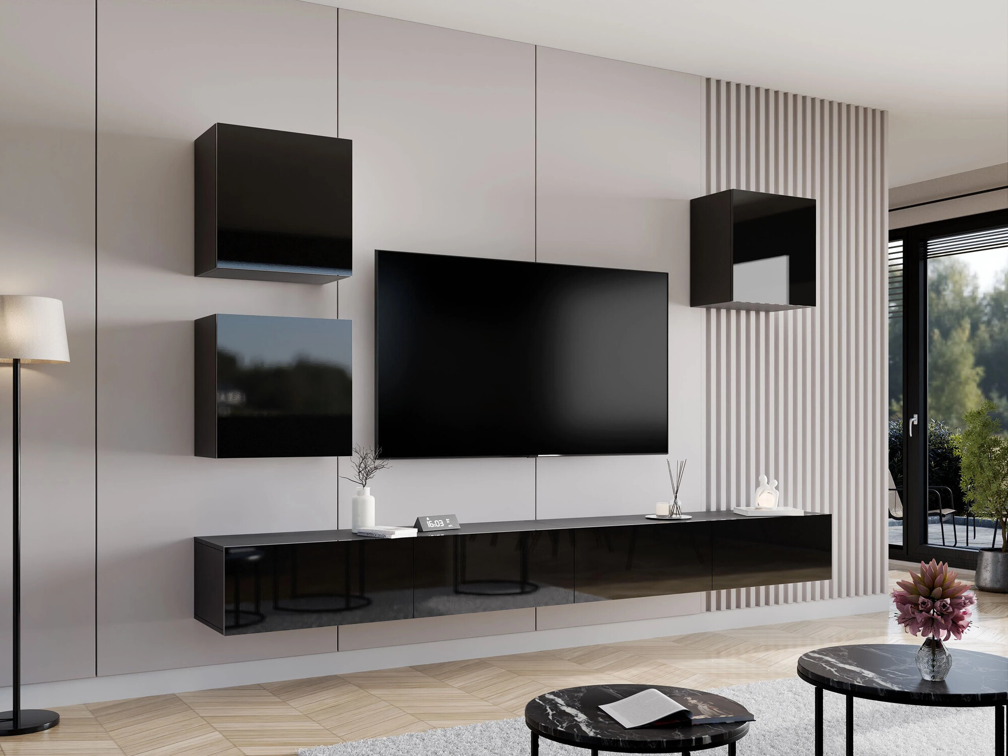 Ensemble de salon Vilrin III (Noir + Noir brillant)