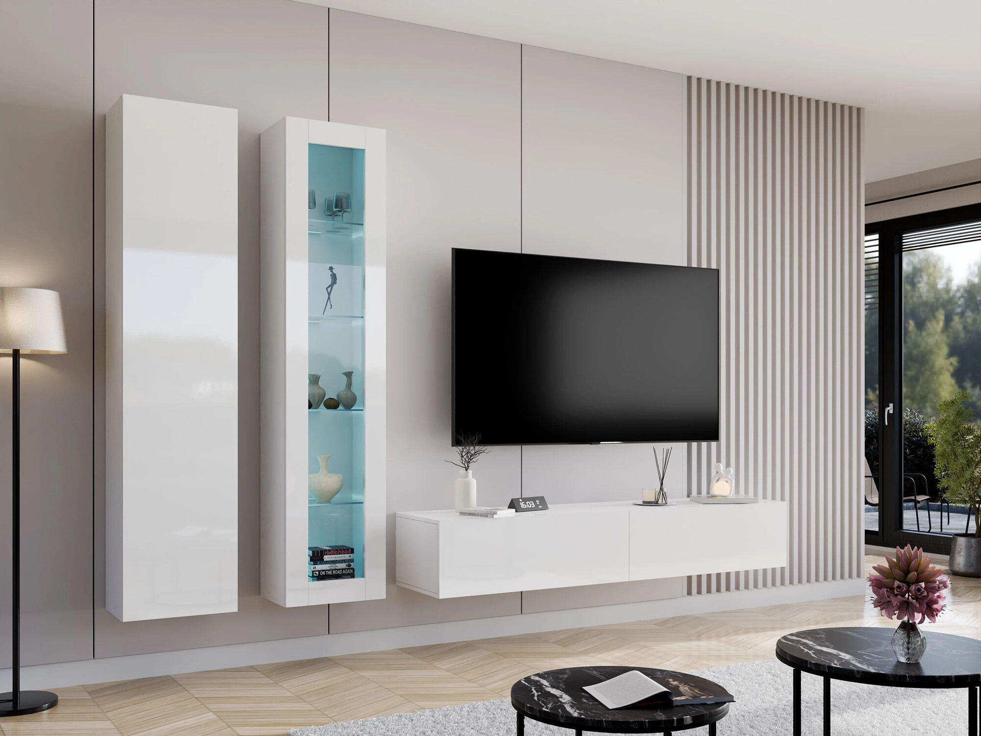 Étagère murale Vilrin II (Blanc + Blanc brillant)