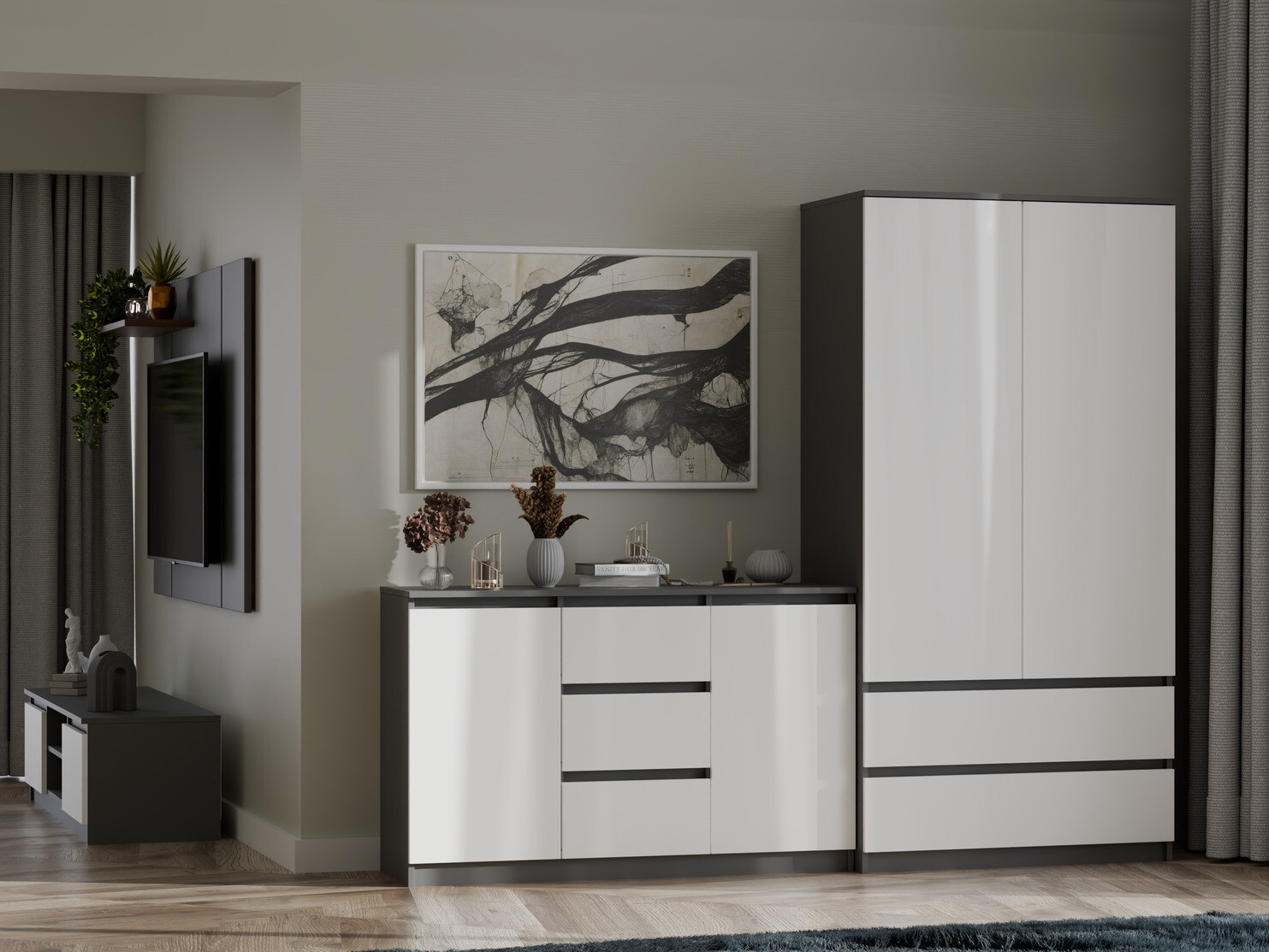 Armoire Elbvelu 116 (Blanc + Anthracite)