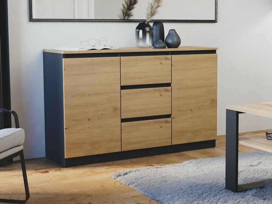 Commode Elbvelu 112 (Chêne Artisan + Anthracite)