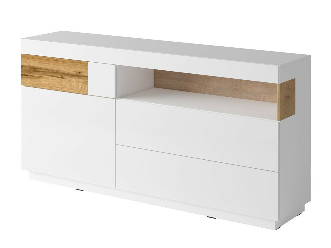 Commode Livlore 107 (Blanc + Blanc brillant + Chêne wotan)