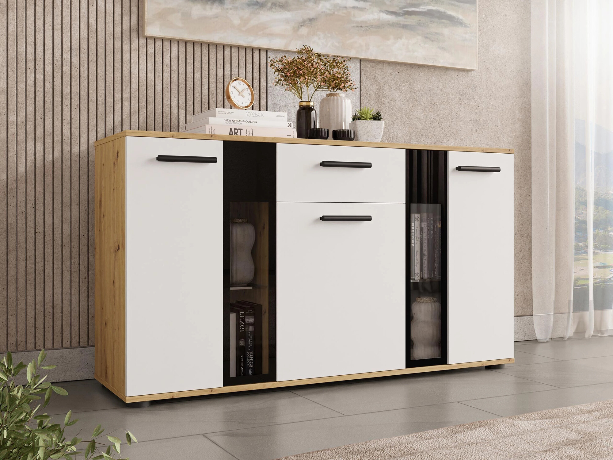Commode Genio (Artrisan chêne + Blanc)