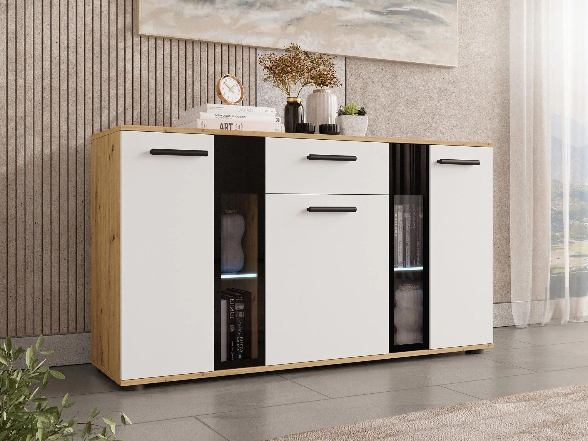 Commode Genio (Artrisan chêne + Blanc)