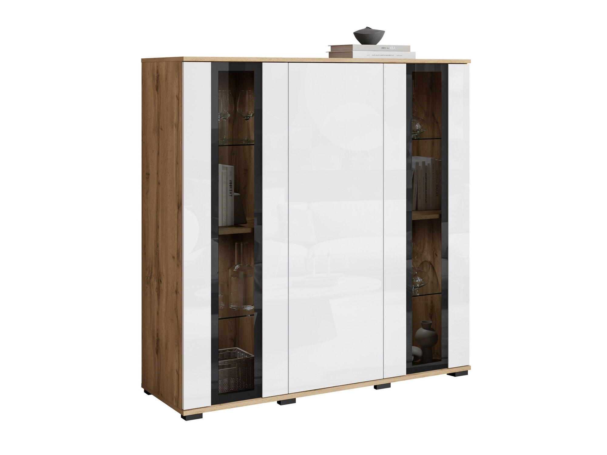 Buffet Torcame 100 (Chêne wotan + Blanc brillant)
