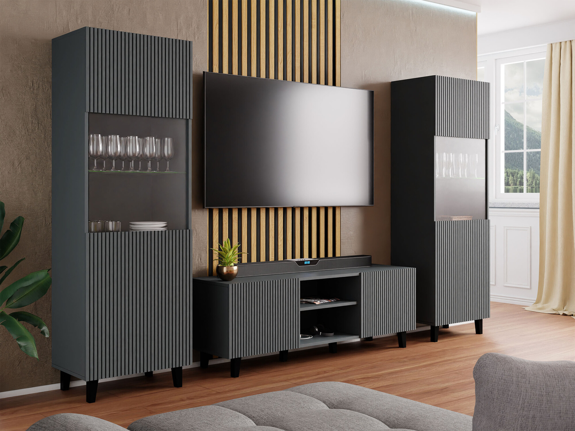Ensemble de salon Comes (Anthracite)