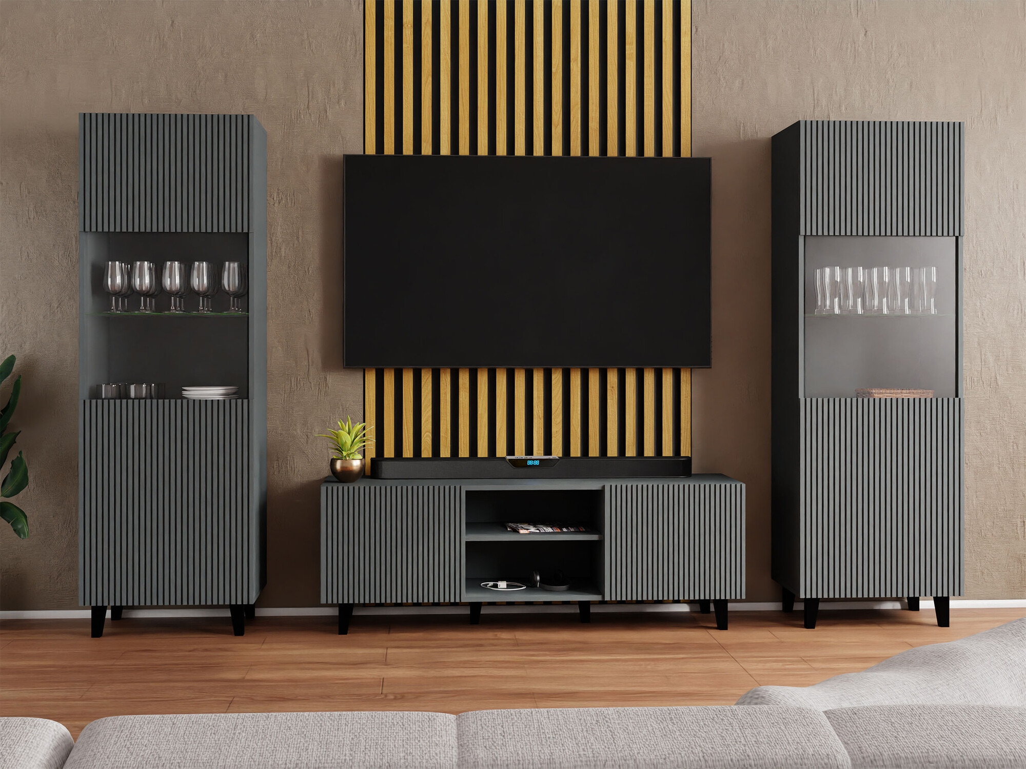 Ensemble de salon Comes (Anthracite)