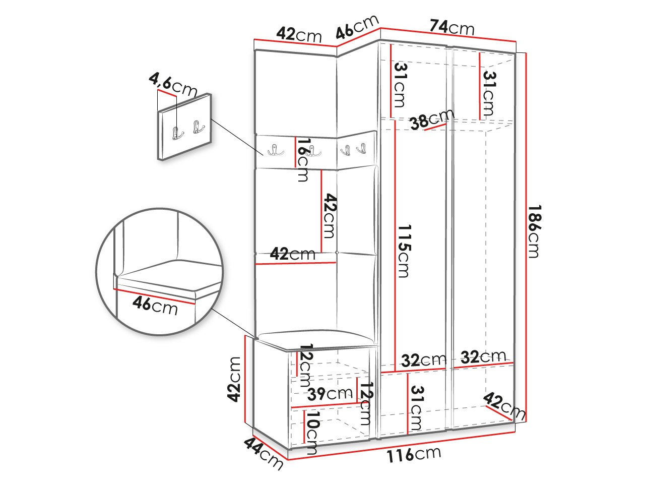 Meuble d'entrée Hartford 350 (Chêne Artisan + Noir)