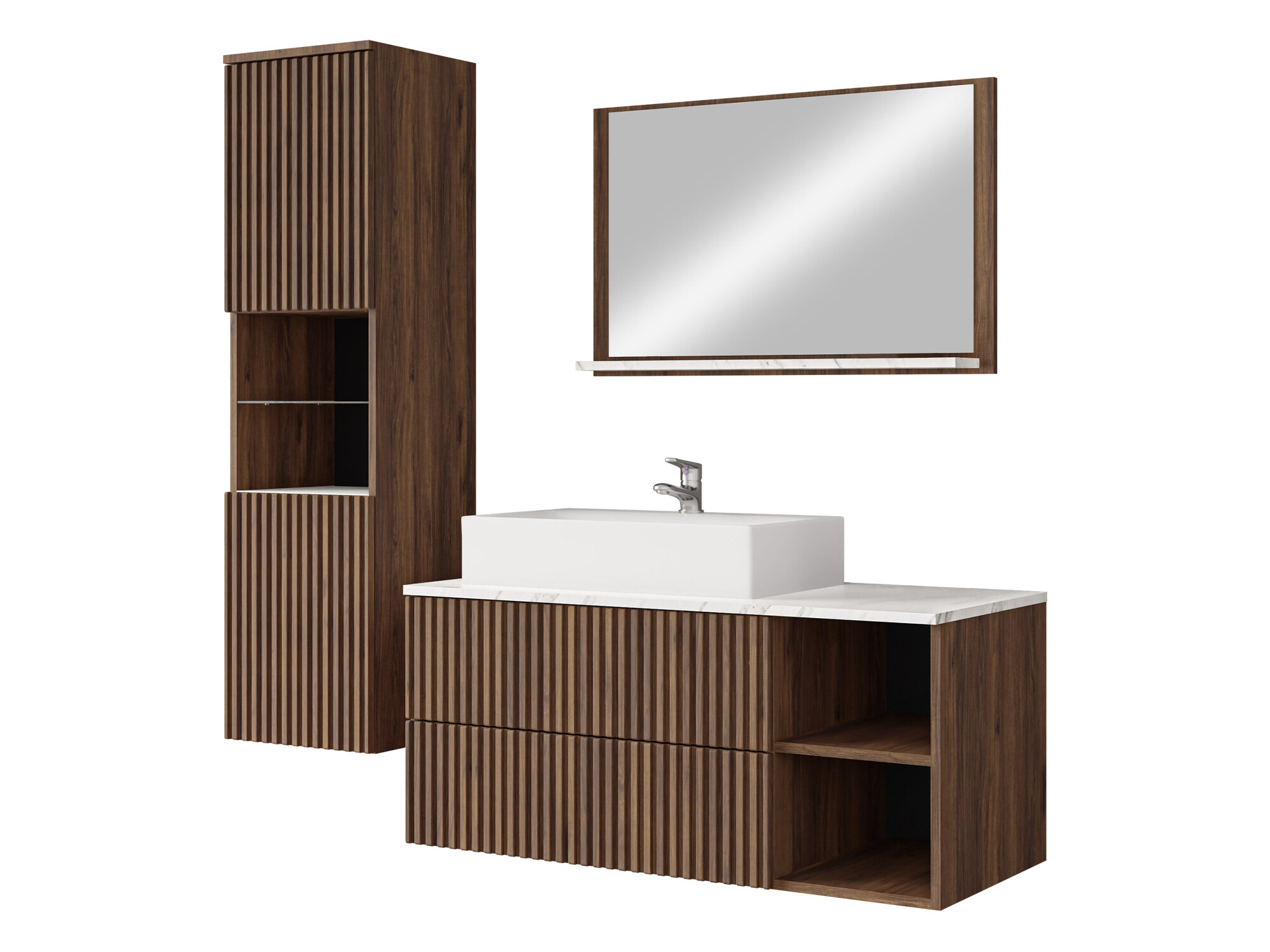 Ensemble de salle de bain Nauta I (Noyer + Marbre blanc)