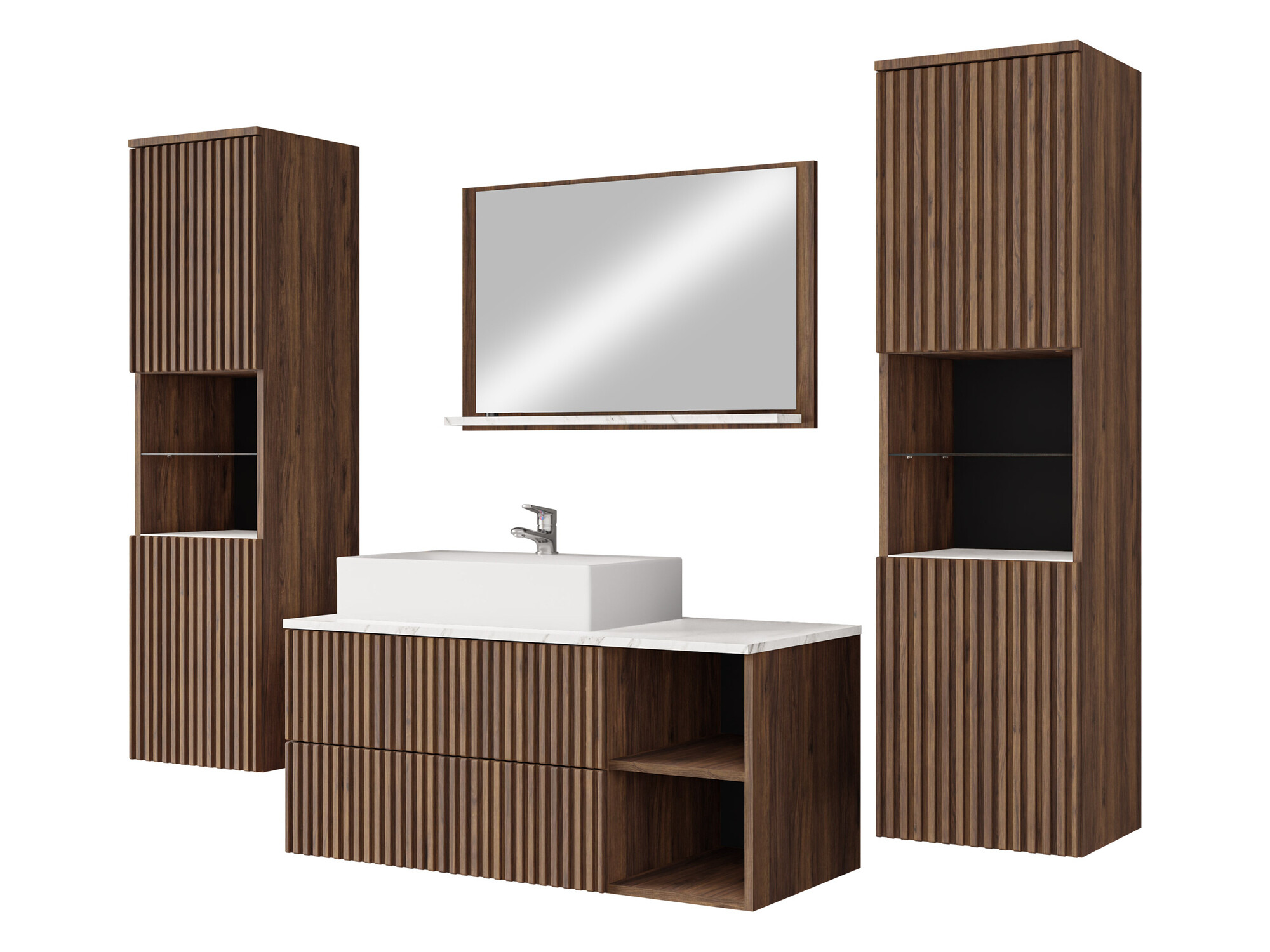 Ensemble de salle de bain Nauta II (Noyer + Marbre blanc)
