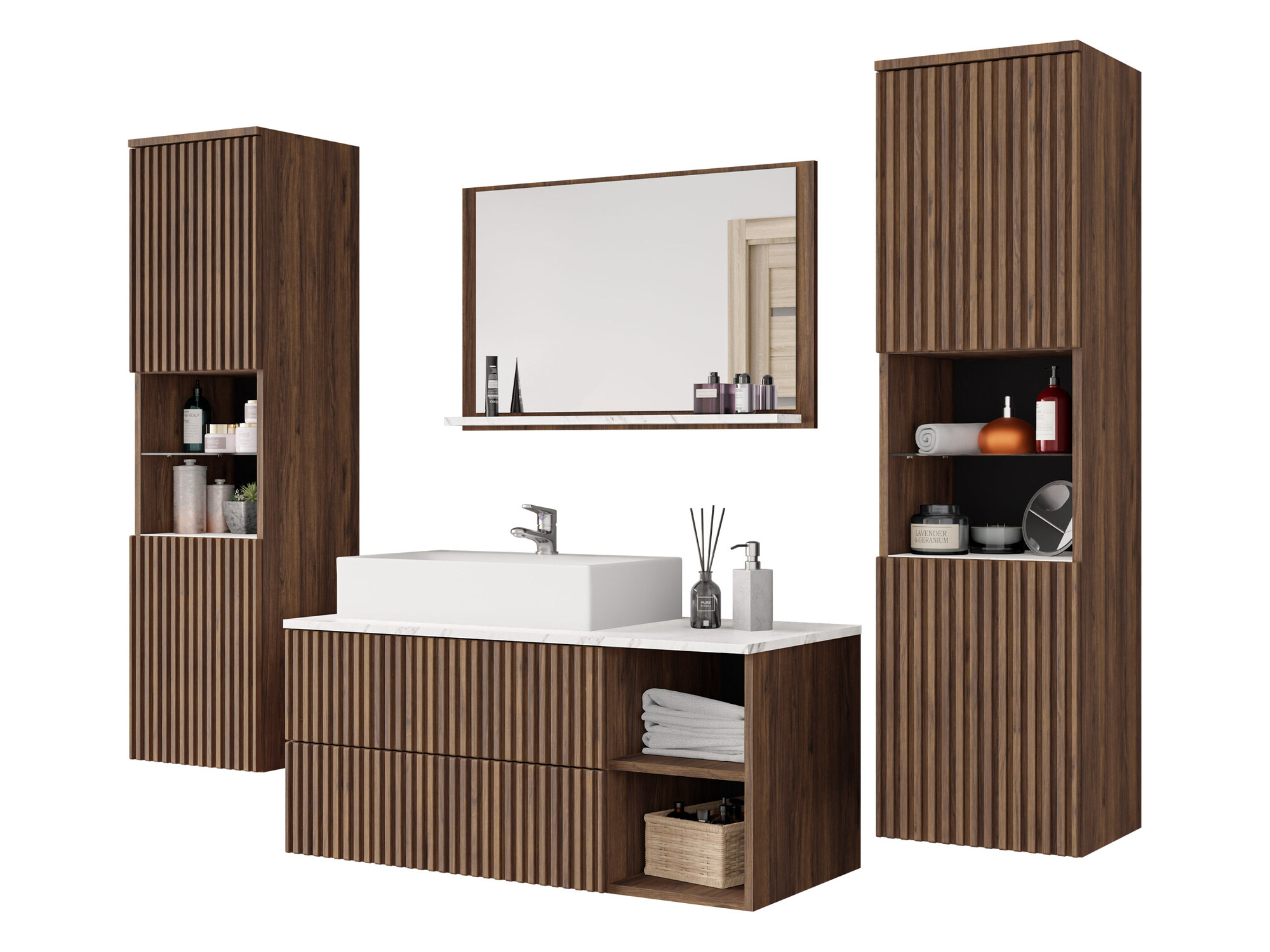 Ensemble de salle de bain Nauta II (Noyer + Marbre blanc)