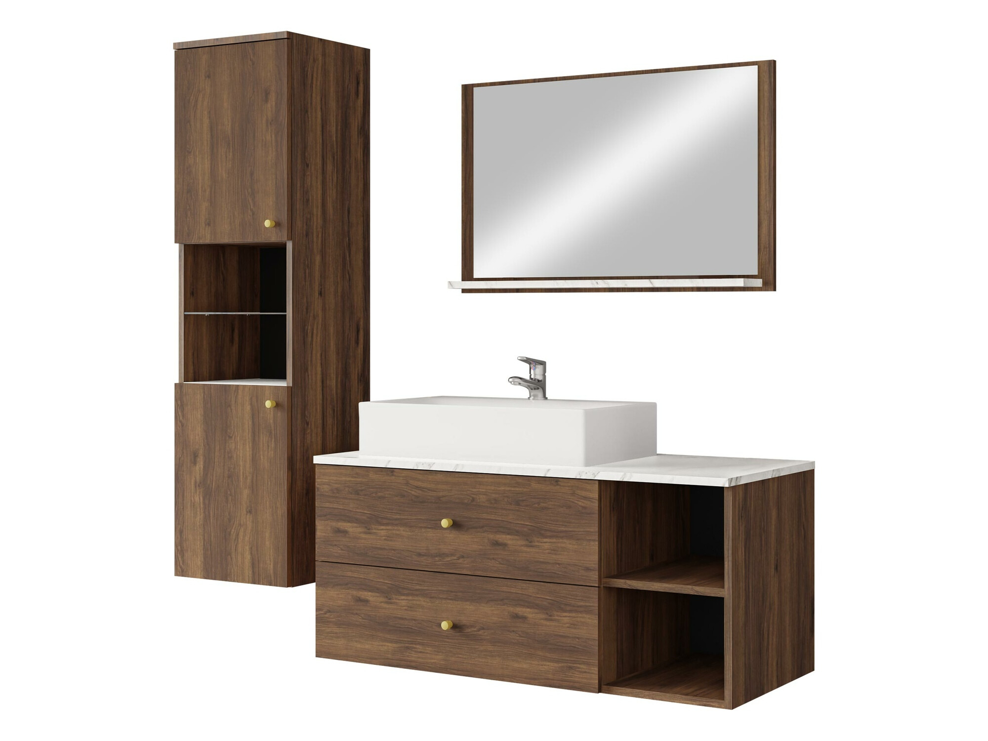 Ensemble de salle de bain Salus II (Noyer + Marbre blanc)