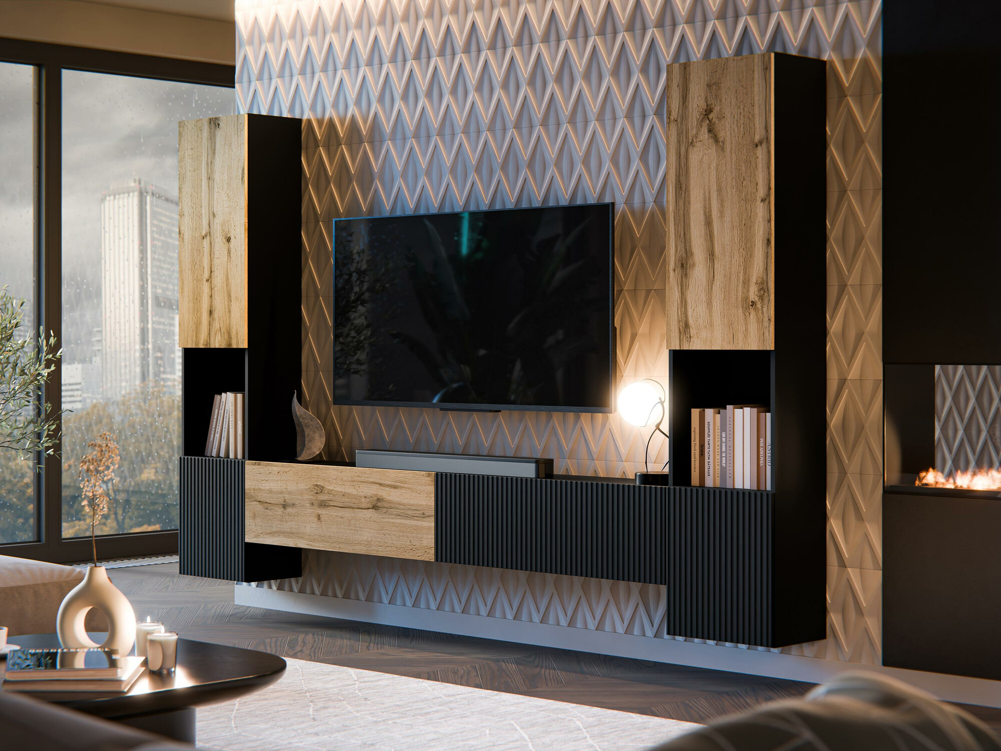 Ensemble de salon Species III (Noir + Chêne wotan)