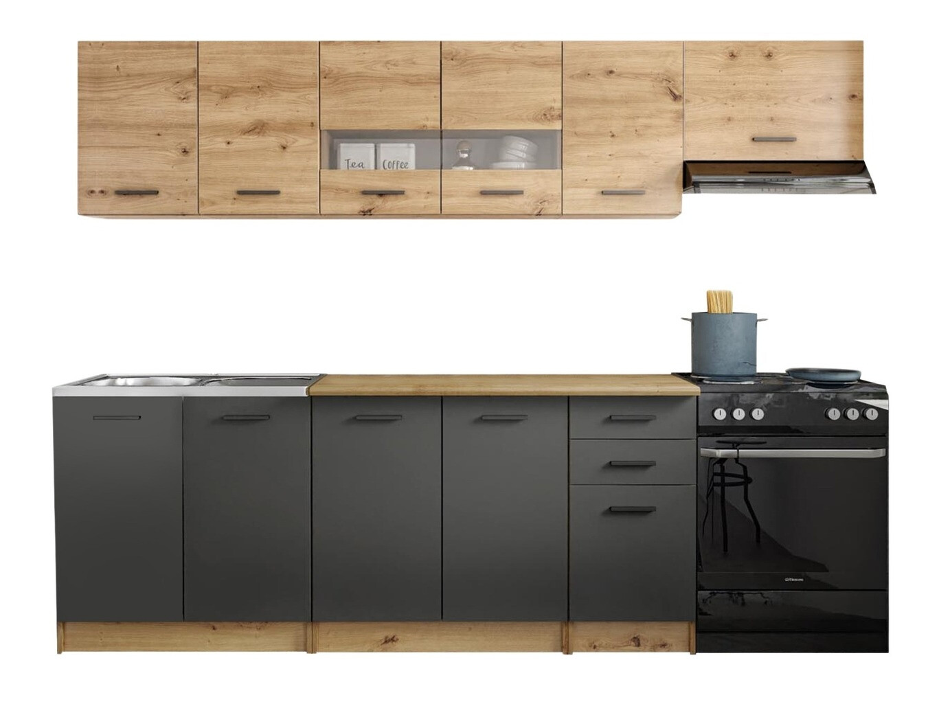 Cuisine complète Houston 1182 (Chêne Artisan + Gris mat + Chêne wotan)