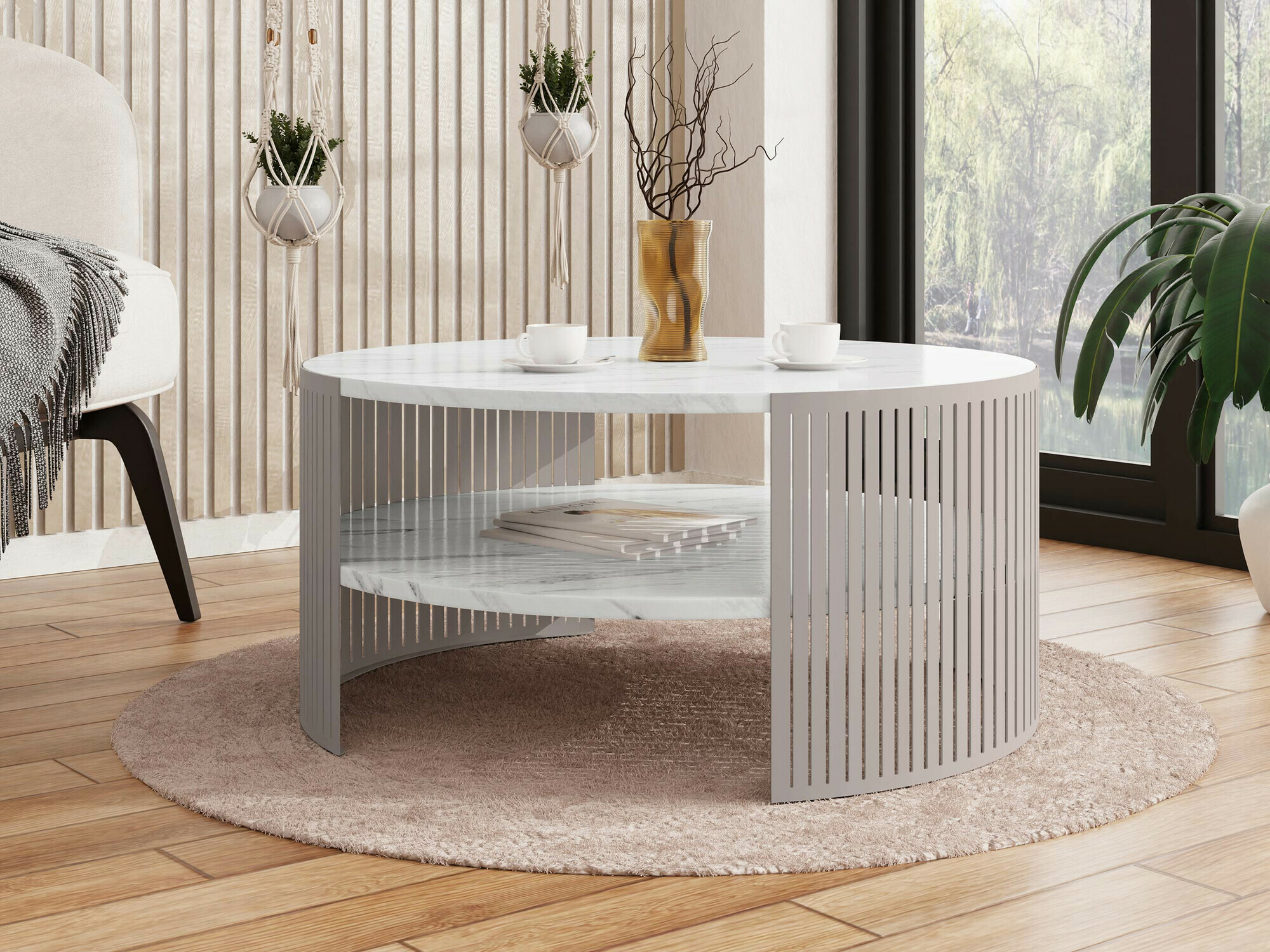 Table basse Civer VIII (Cachemire + Marbre blanc)