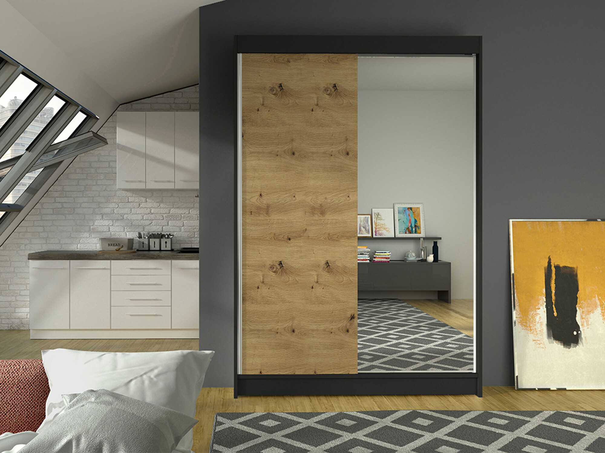 Armoire Closico Salvor I (Noir + Chêne Artisan)