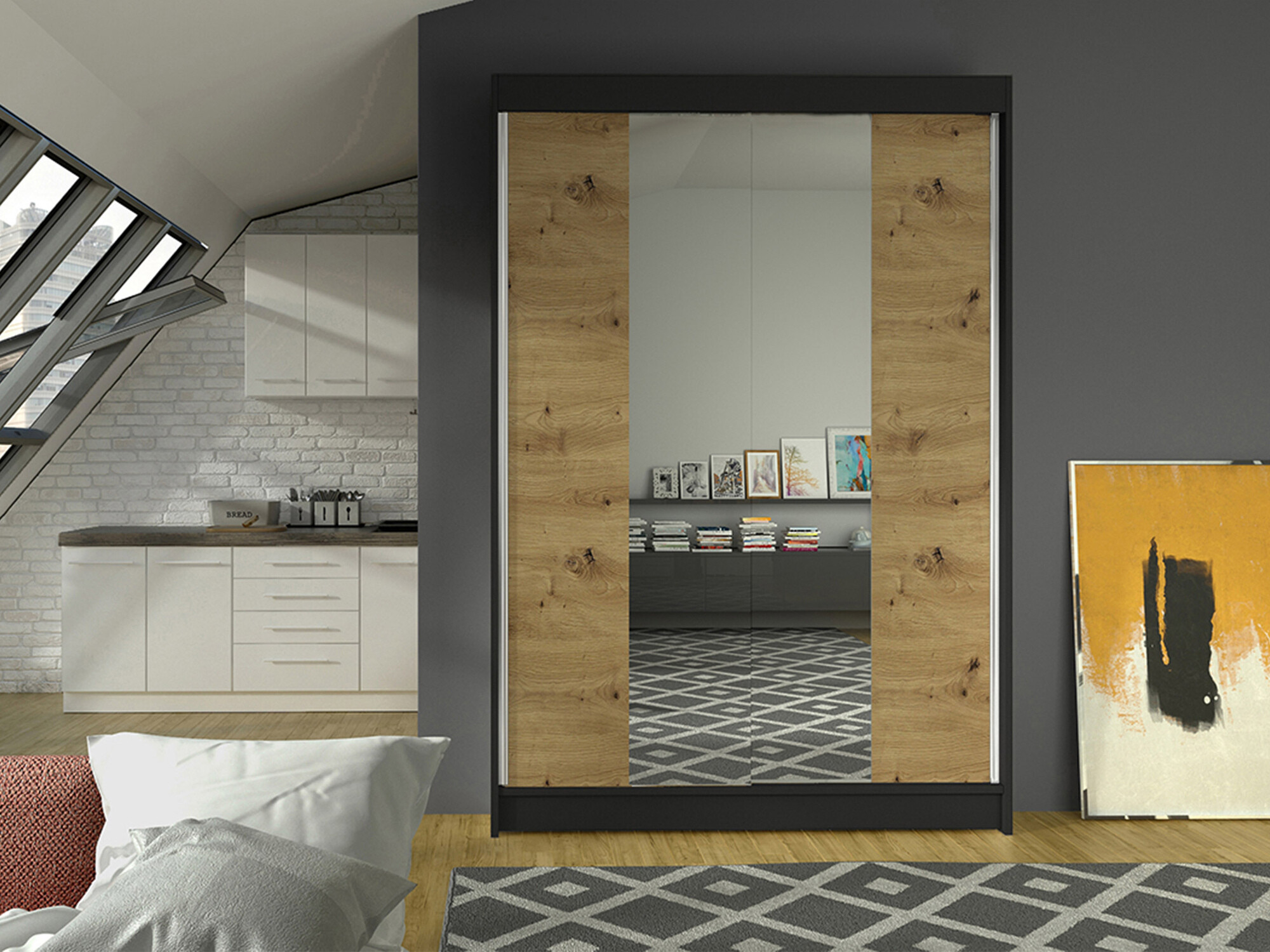 Armoire Closico Salvor II (Noir + Chêne Artisan)