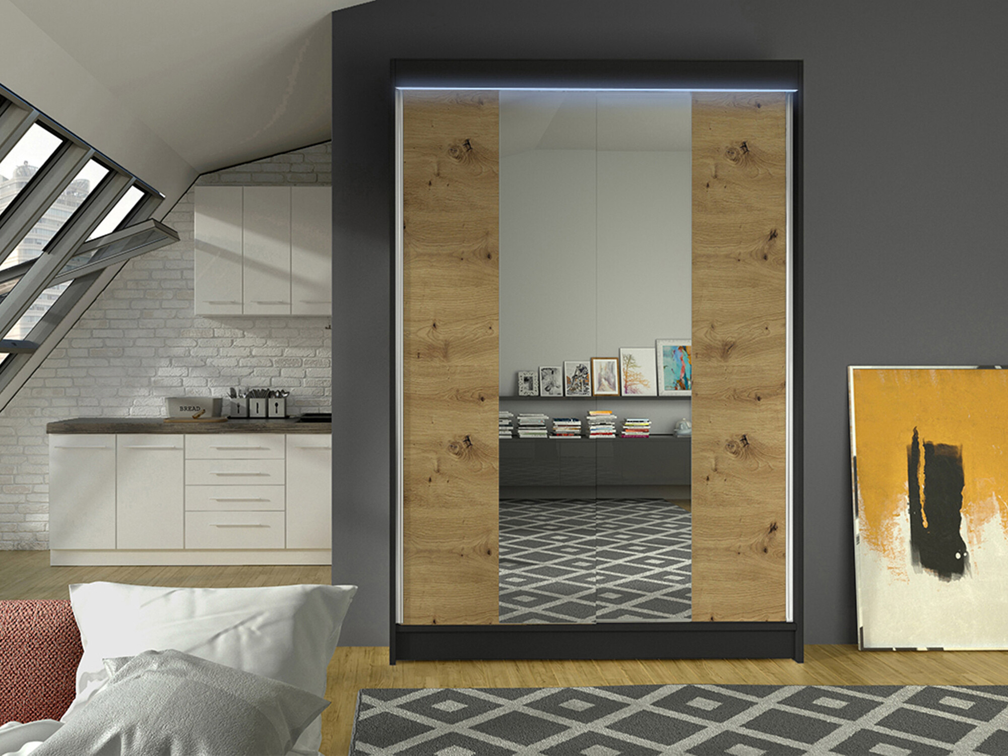 Armoire Closico Salvor II (Noir + Chêne Artisan)