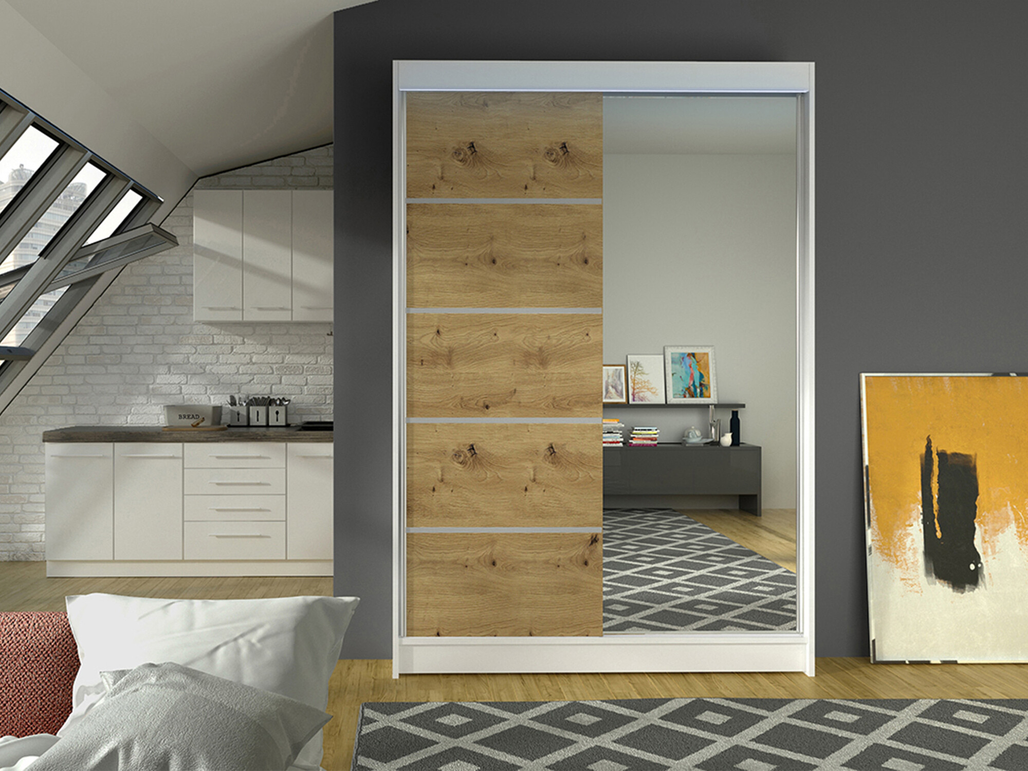 Armoire Closico Salvor III (Blanc + Chêne Artisan)