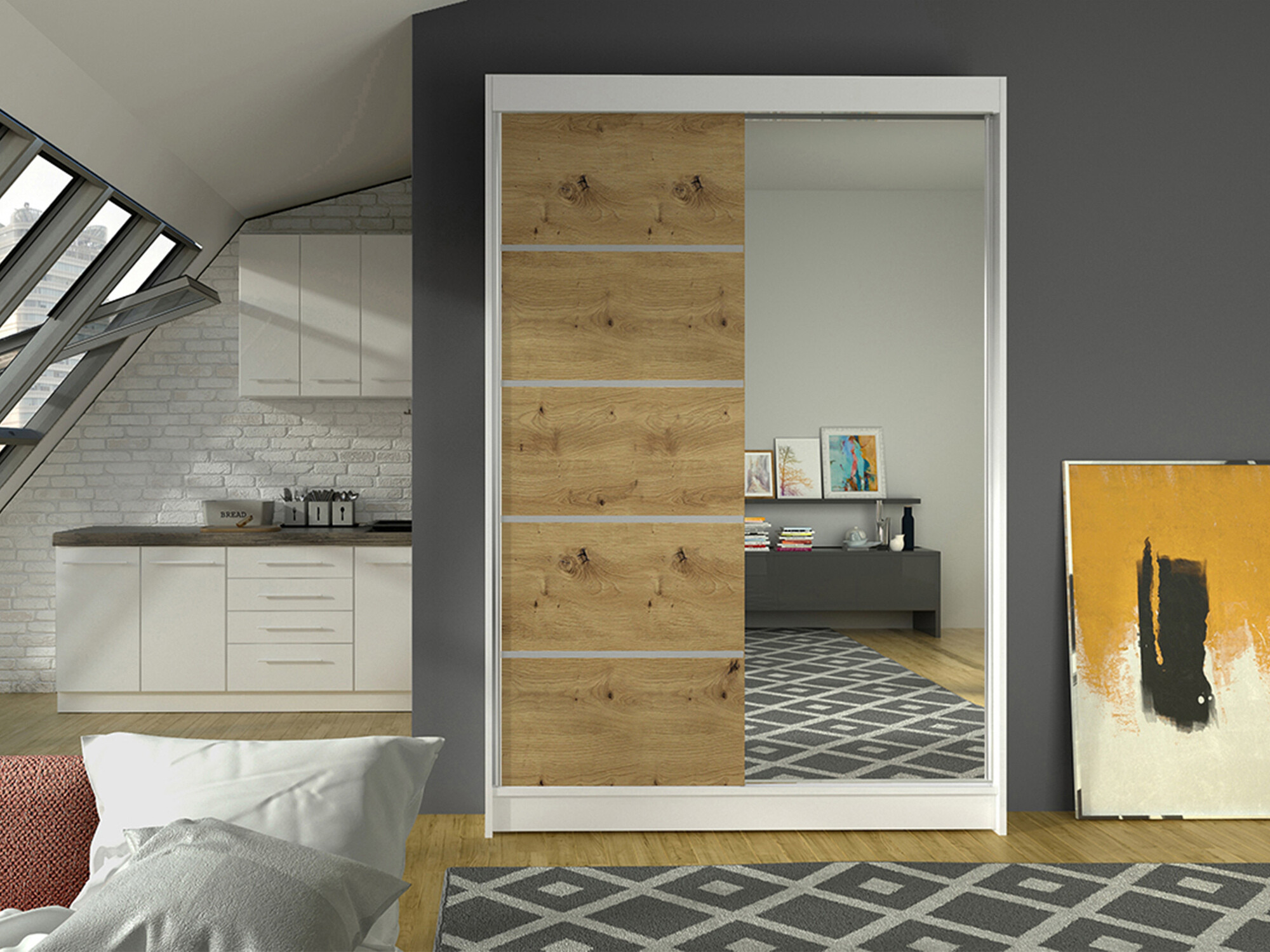 Armoire Closico Salvor III (Blanc + Chêne Artisan)