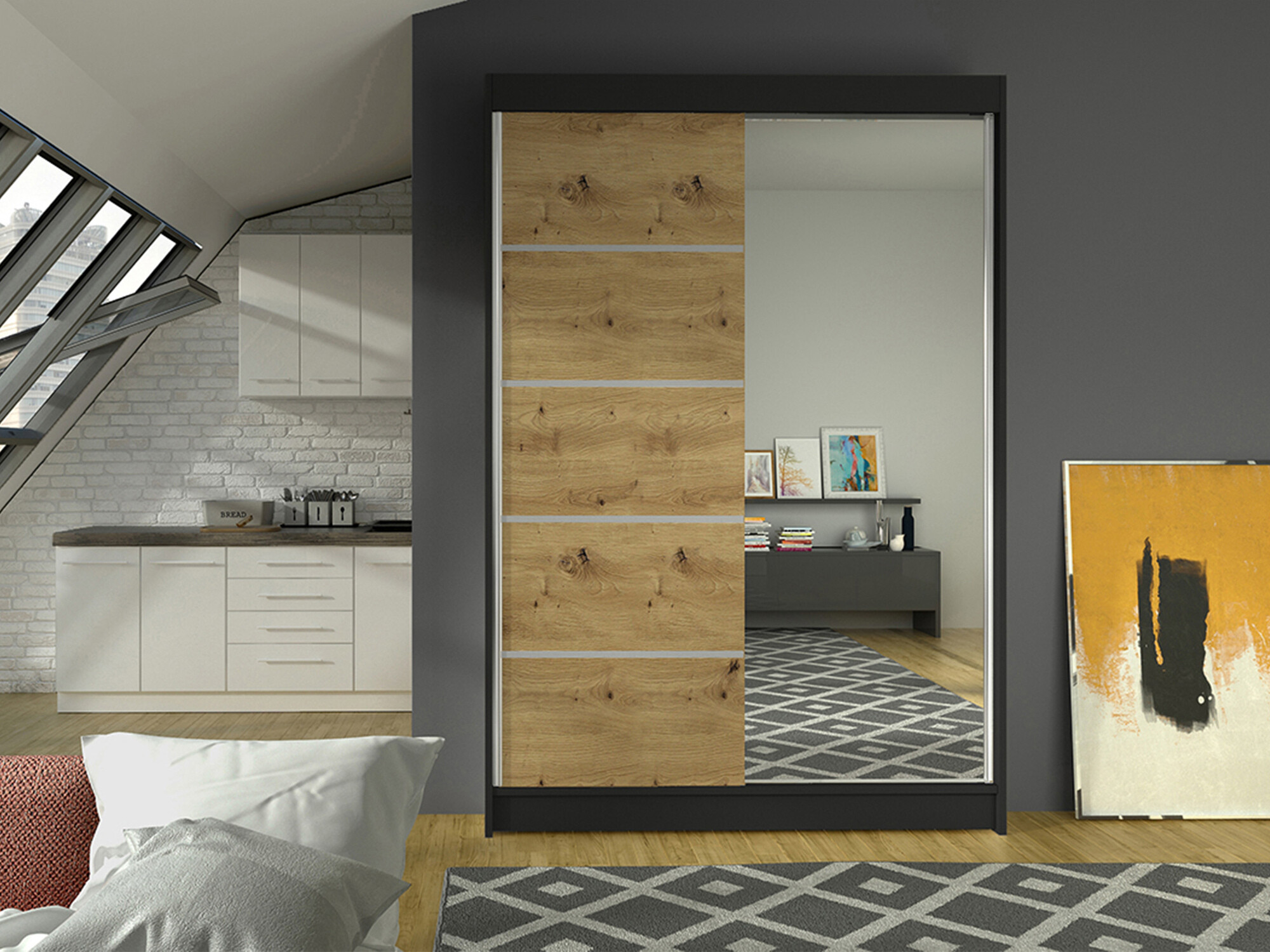 Armoire Closico Salvor III (Noir + Chêne Artisan)