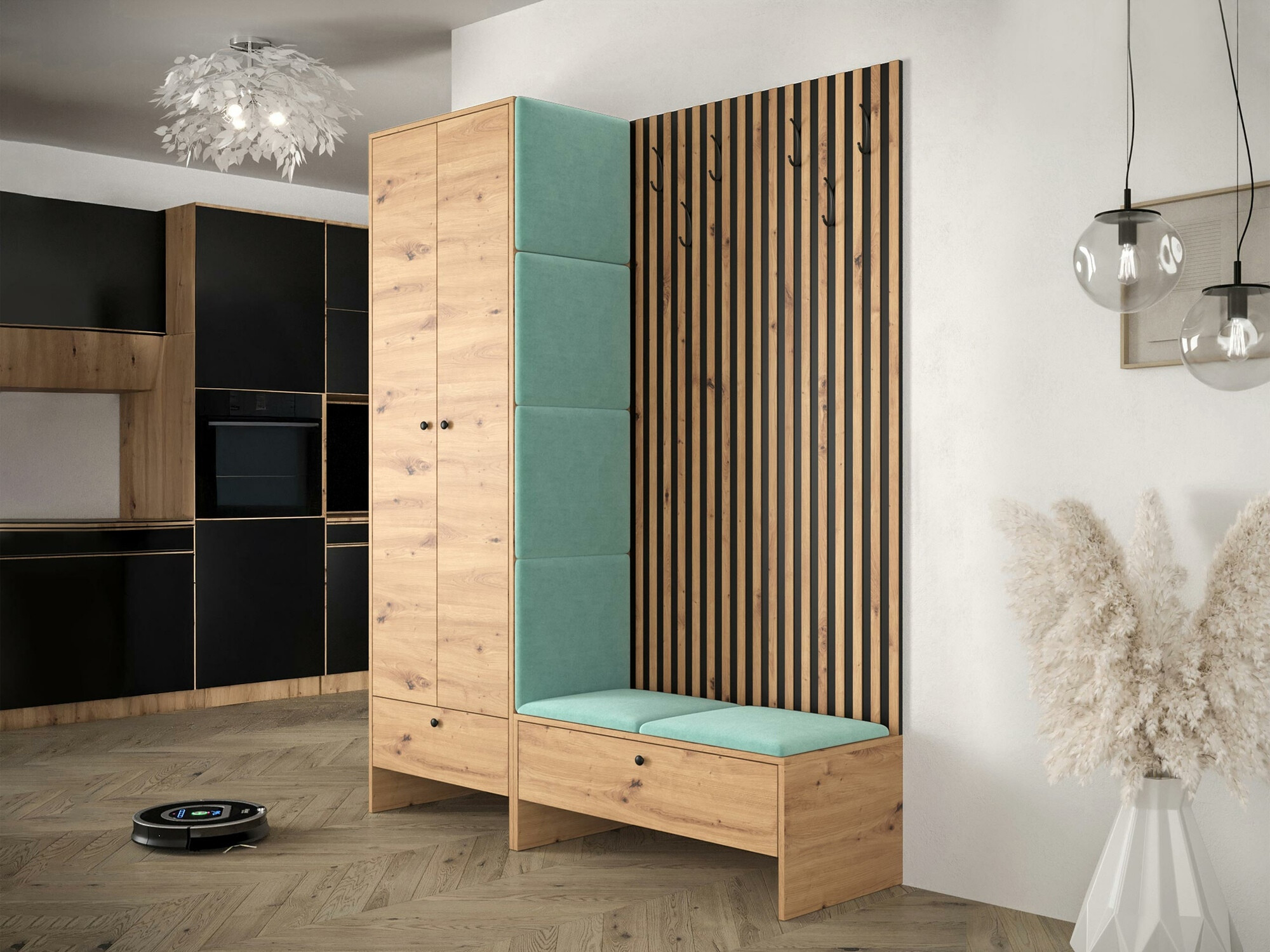 Meuble d'entrée Donio III (Chêne Artisan + Manila 11)