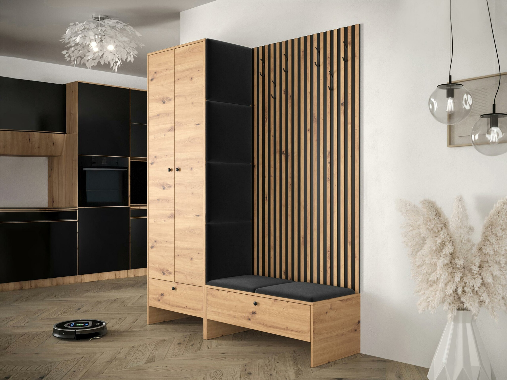 Meuble d'entrée Donio III (Chêne Artisan + Manila 18)