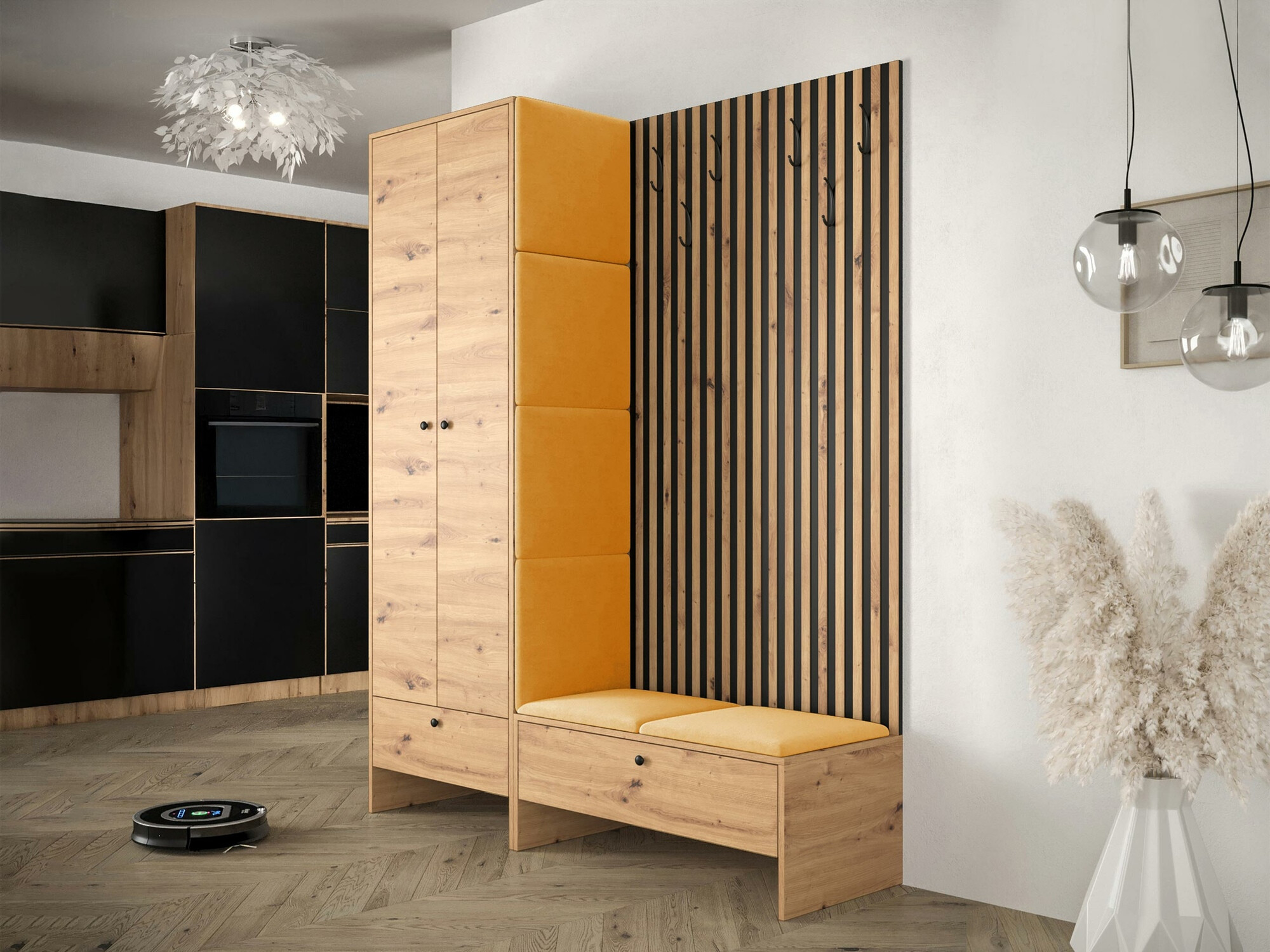 Meuble d'entrée Donio III (Chêne Artisan + Manila 32)