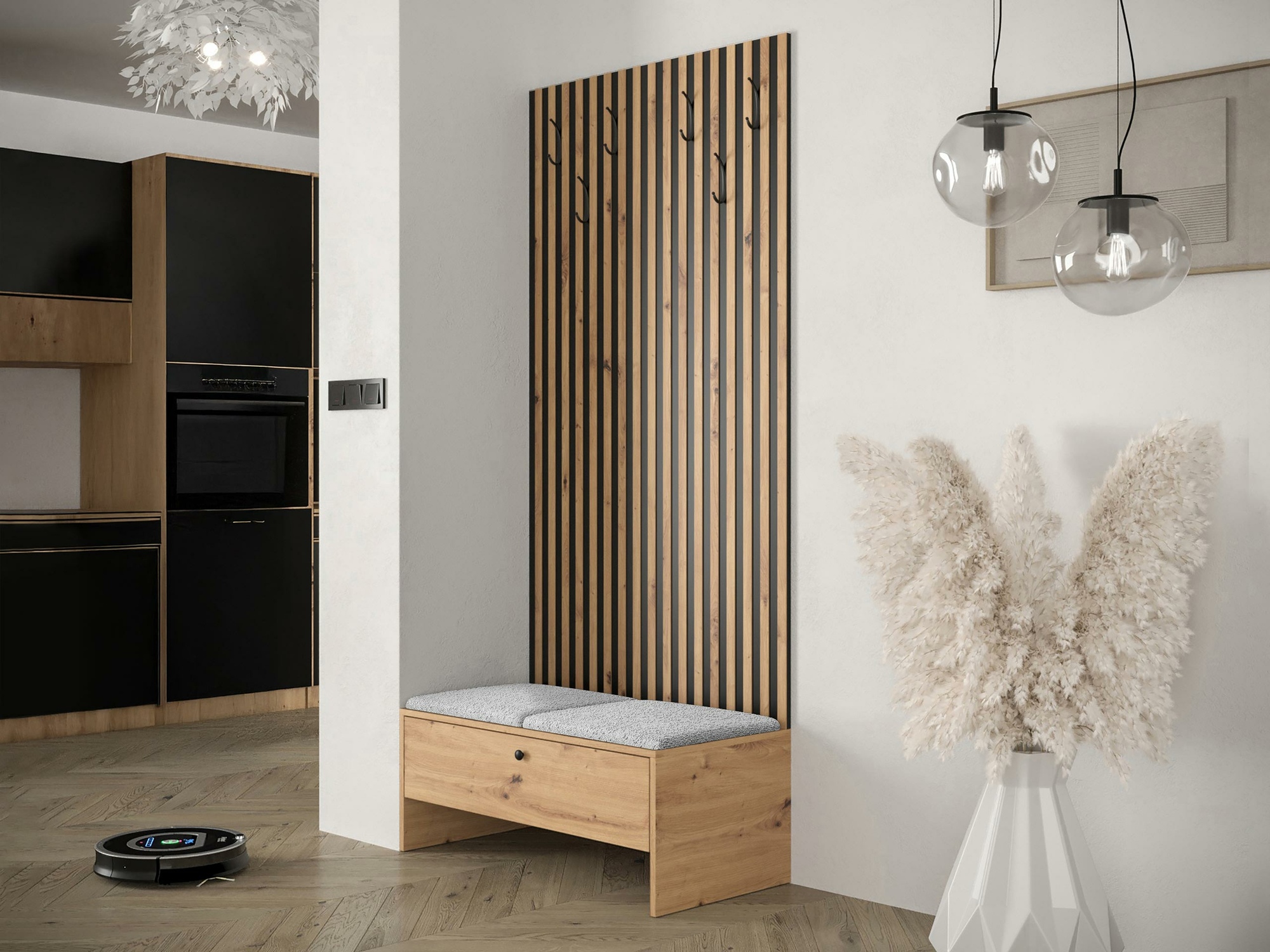 Meuble d'entrée Donio IV (Chêne Artisan + Abriamo 06)