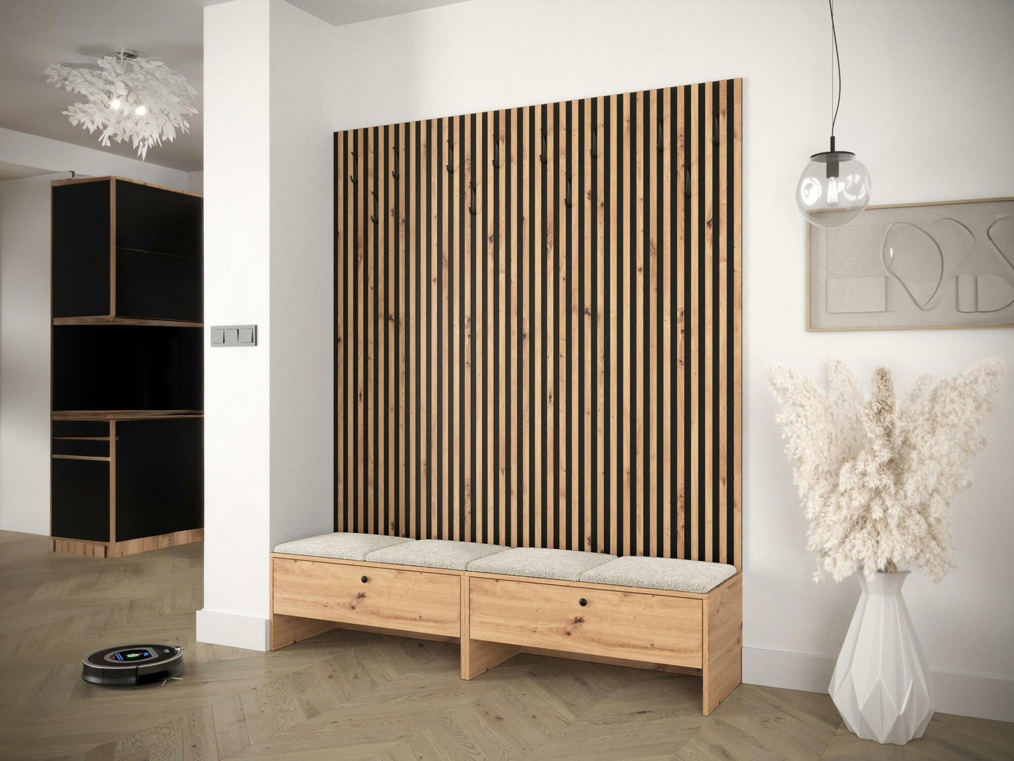 Meuble d'entrée Donio V (Chêne Artisan + Abriamo 3)