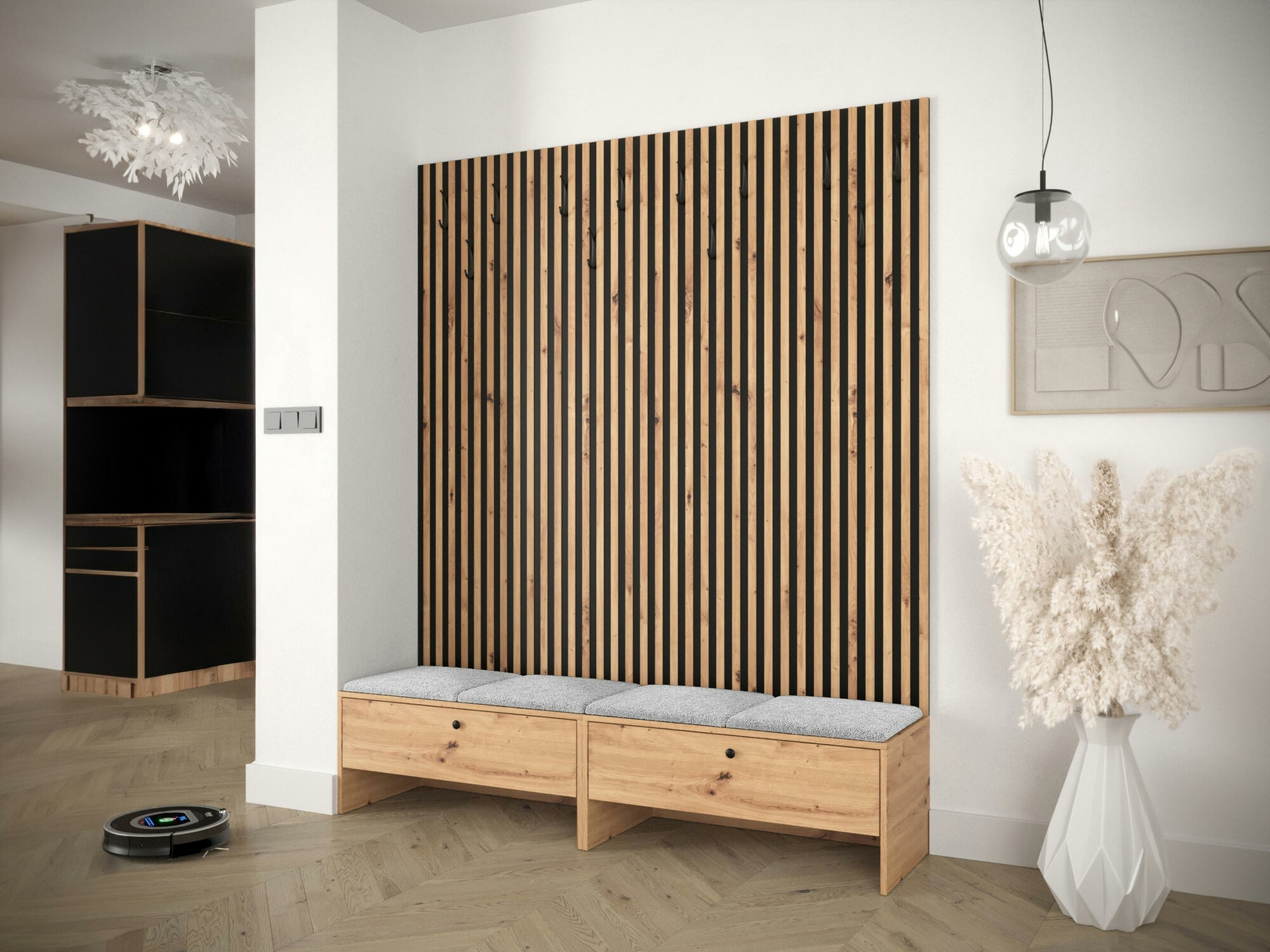 Meuble d'entrée Donio V (Chêne Artisan + Abriamo 6)