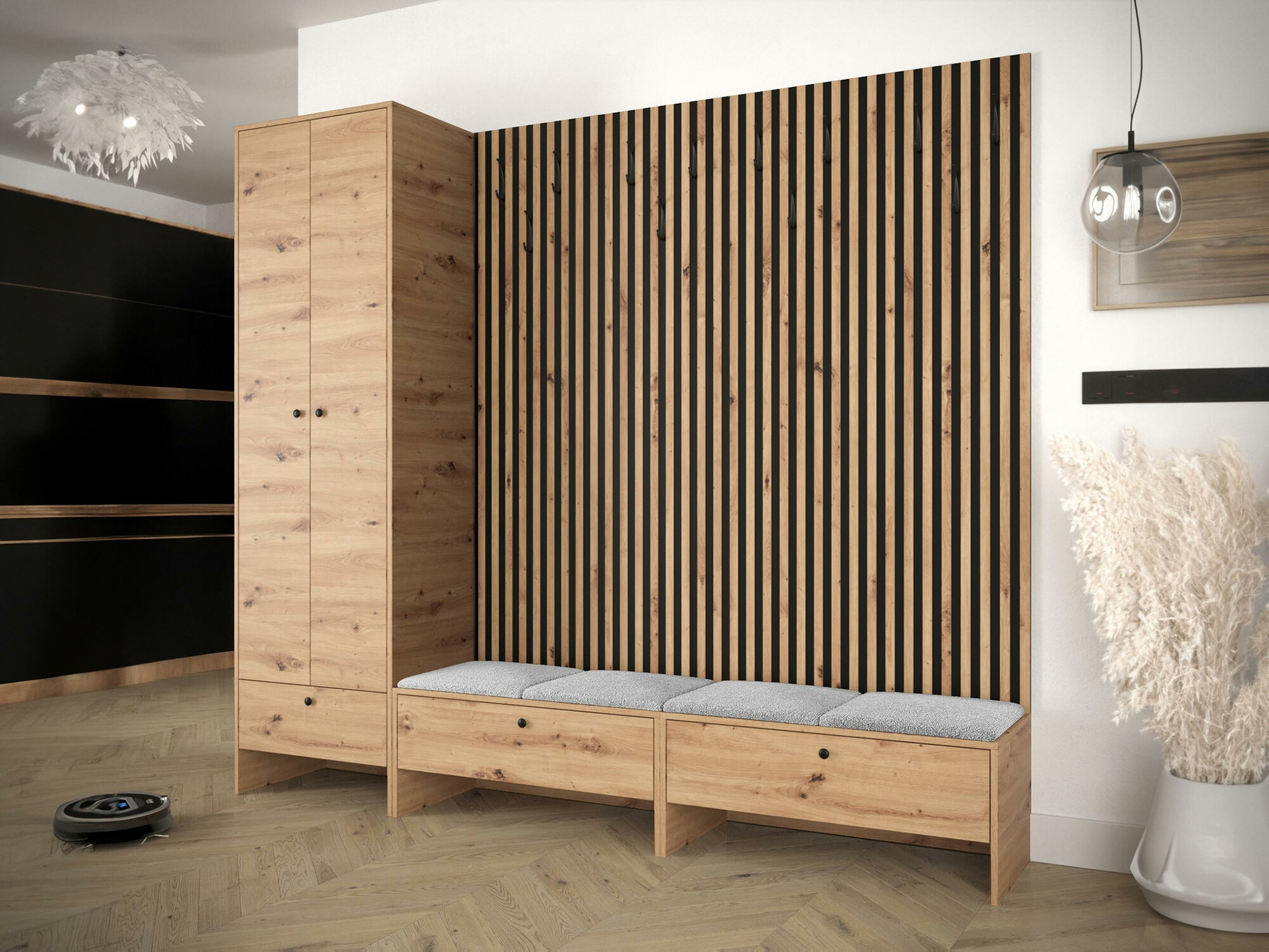 Meuble d'entrée Donio VI (Chêne Artisan + Abriamo 06)