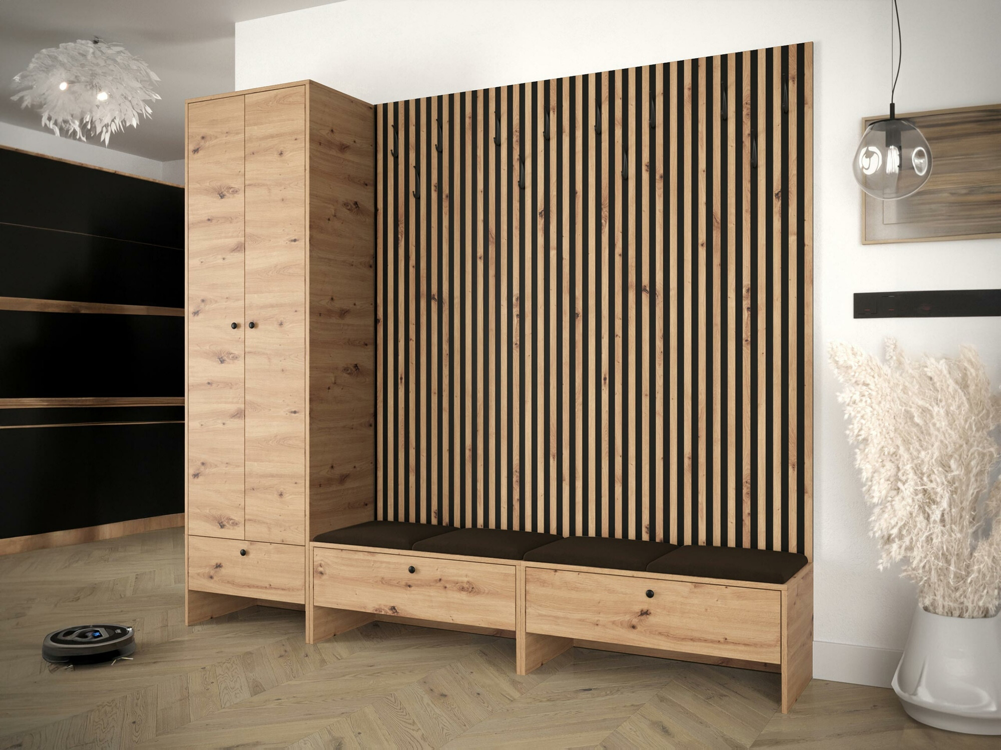 Meuble d'entrée Donio VI (Chêne Artisan + Manila 04)