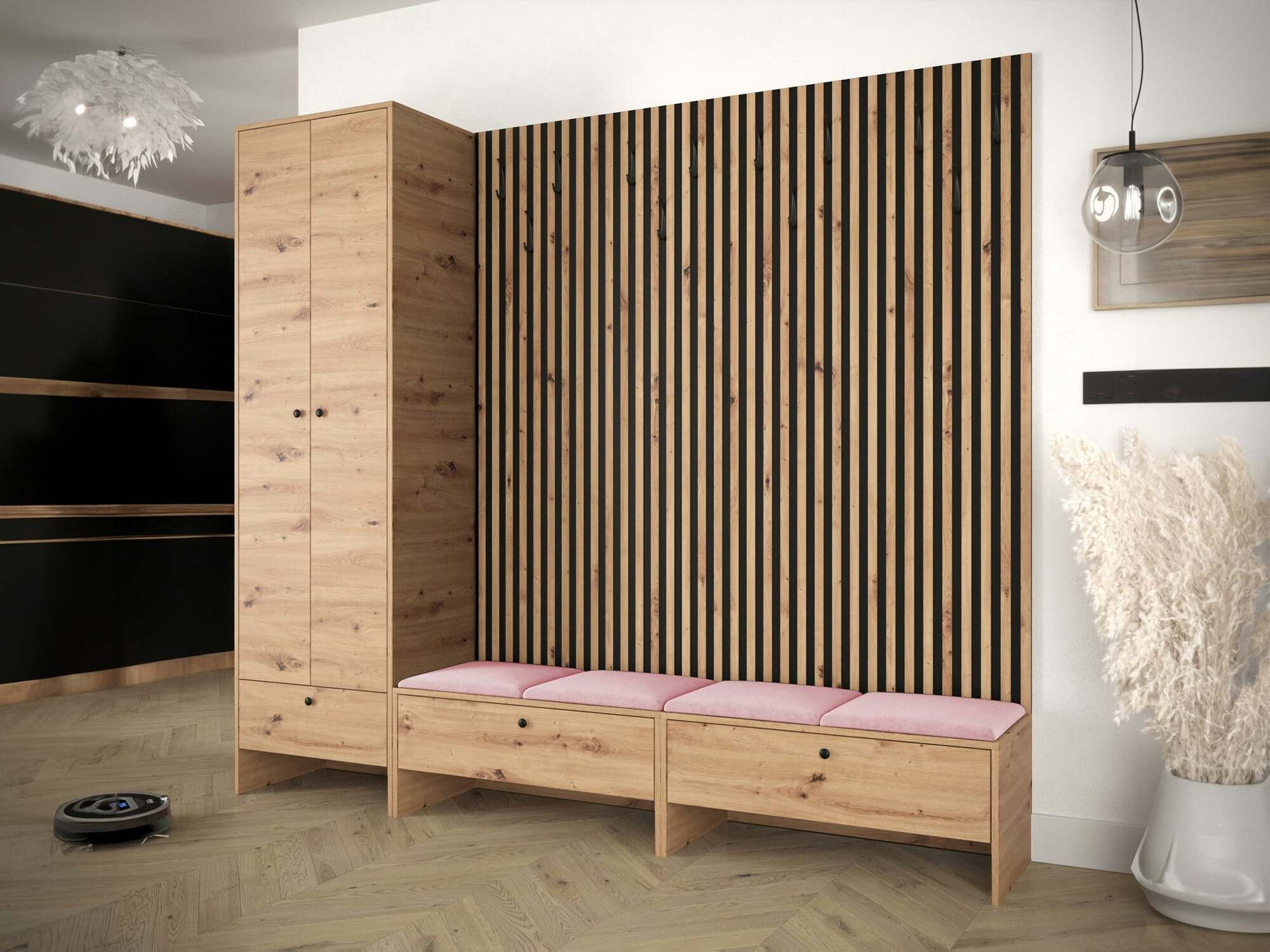 Meuble d'entrée Donio VI (Chêne Artisan + Manila 09)