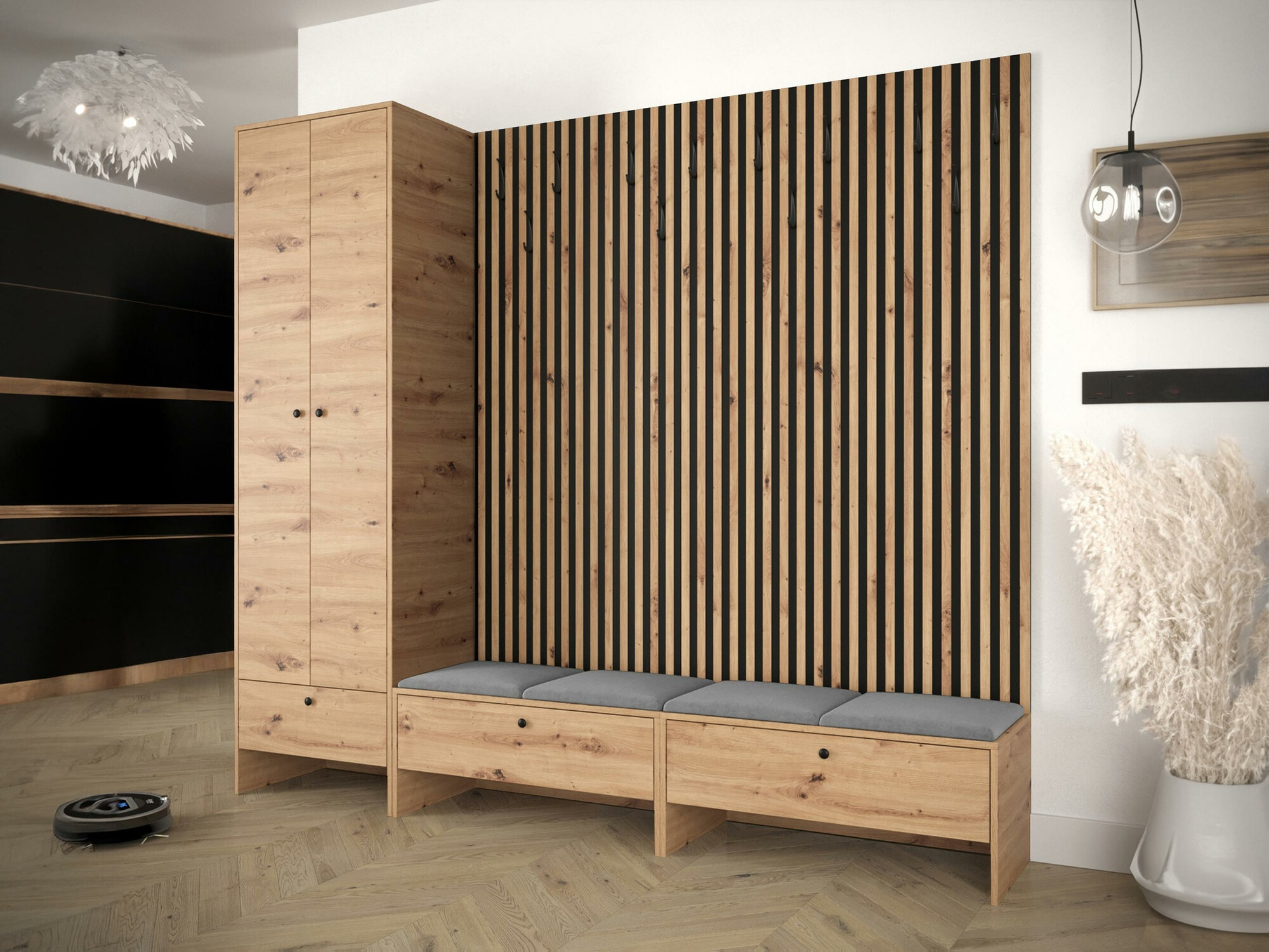 Meuble d'entrée Donio VI (Chêne Artisan + Manila 16)