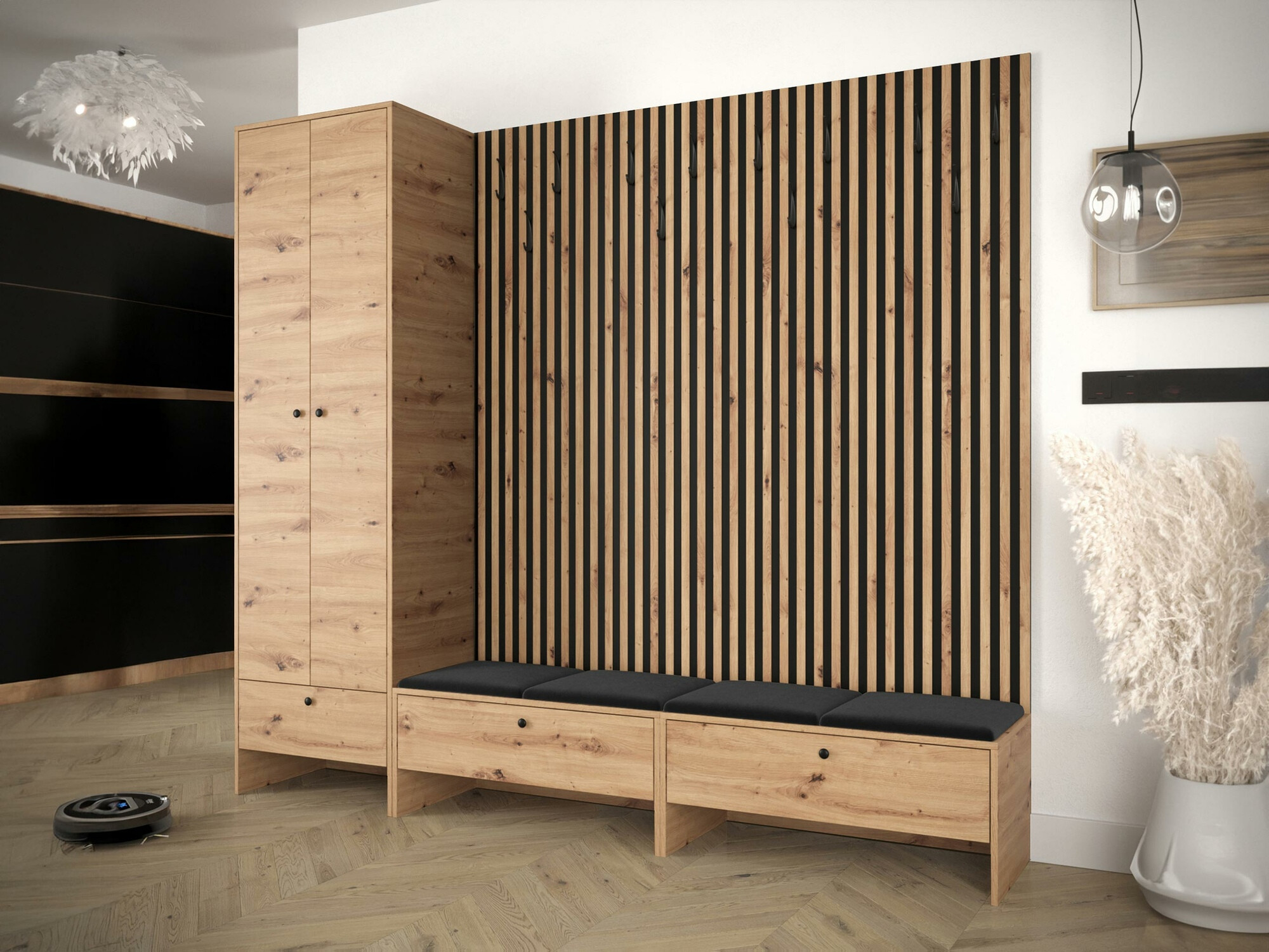 Meuble d'entrée Donio VI (Chêne Artisan + Manila 18)